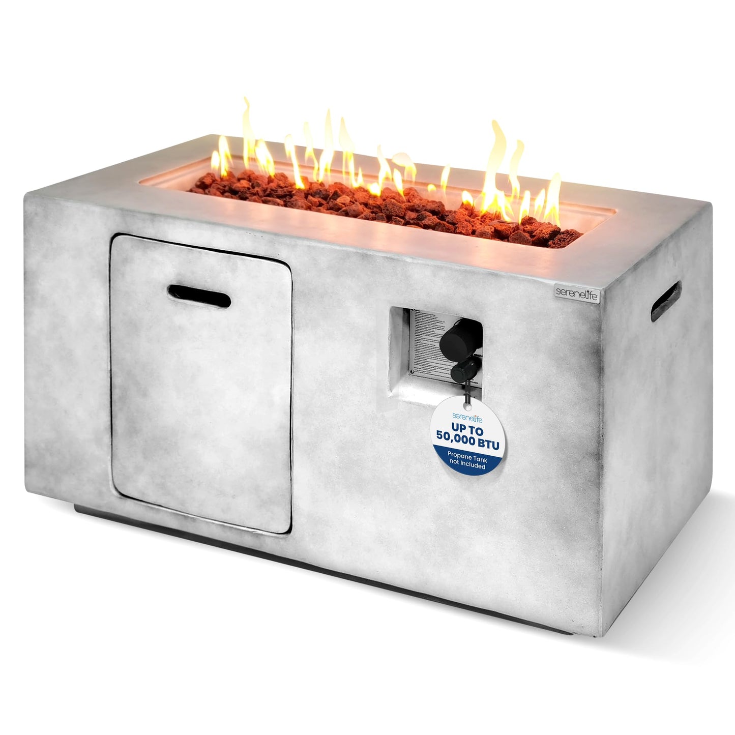 Serenelife Fire Pit Table - 50,000 BTU Propane Gas Fire Pit with Adjustable Flame & Stainless Steel Burner, Weather Resistant, Easy Propane Access, Perfect for Parties & BBQs with Elegant Lava Rock