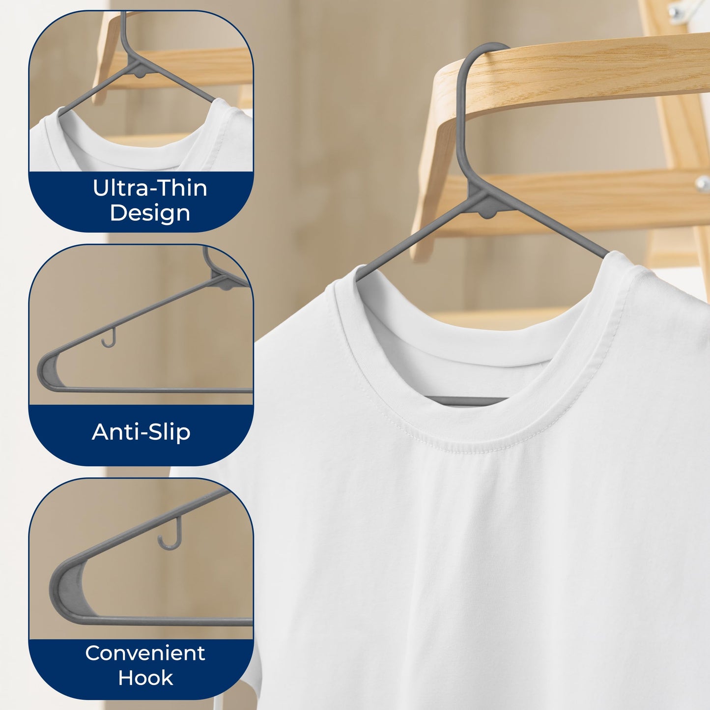 SereneLife Premium 20 Pack Plastic Hangers, Lightweight, Durable, Space Saving Clothes Organizers, Suitable for Shirts, Sweaters, Hoodies, Dresses, Kids Clothes, Good for Home Organization (Gray)