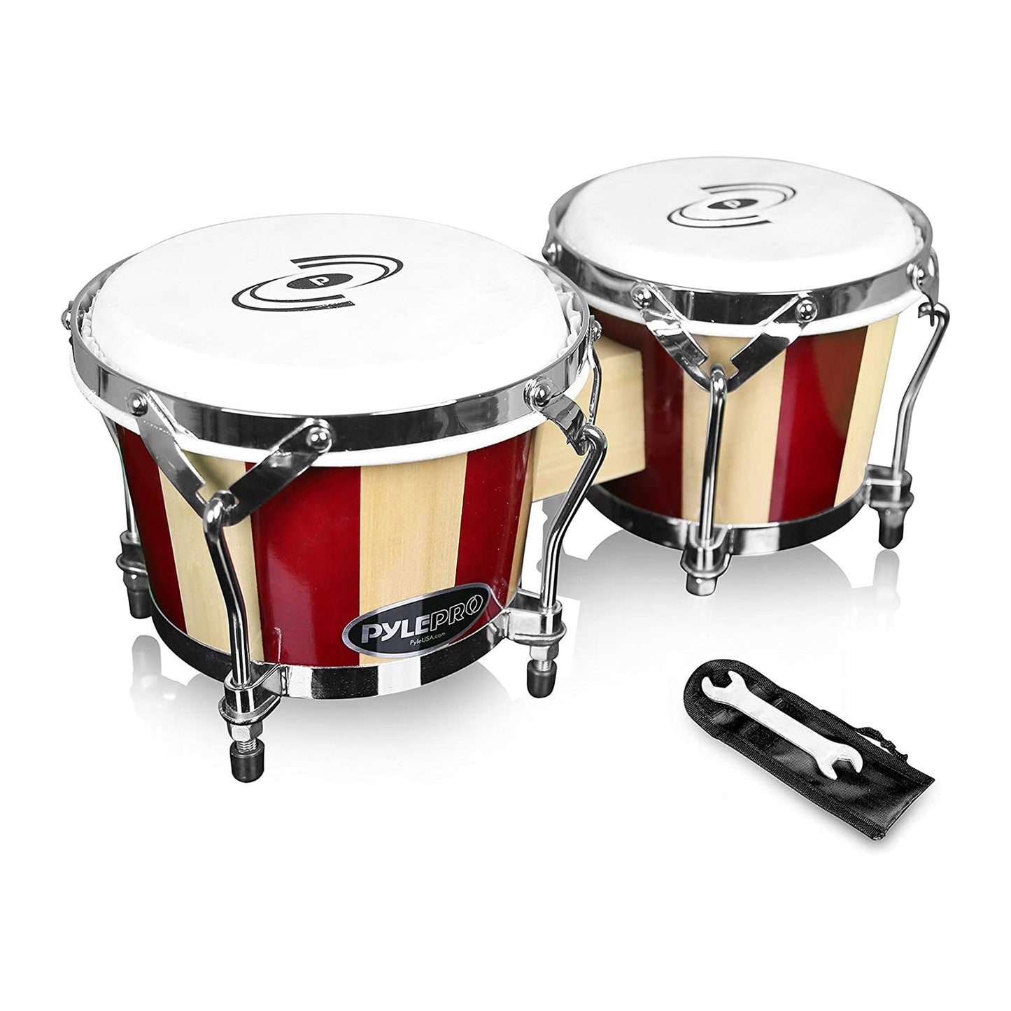 Pyle Hand Crafted Bongo Drums - Pair of Wooden Bongo Drums, 6.5 & 7.5 Inch - PBND10