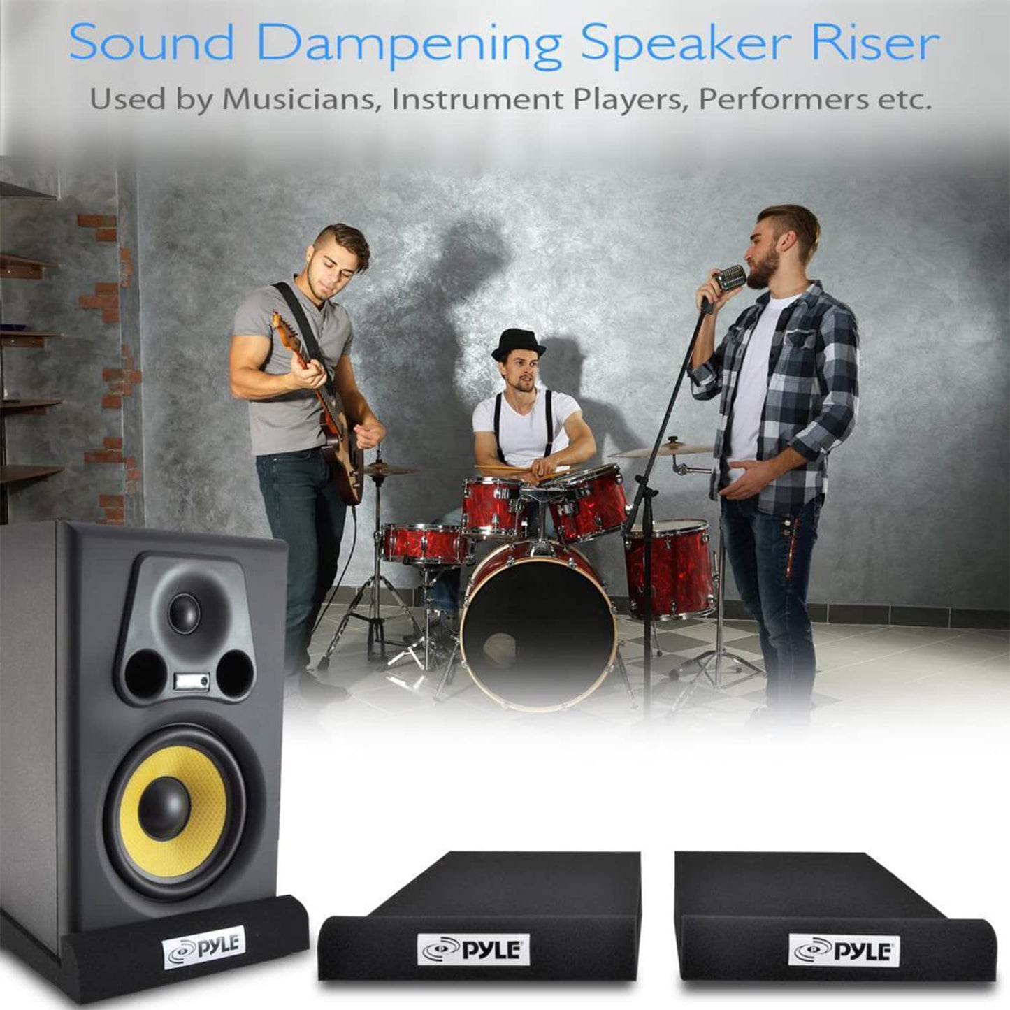 Pyle Sound Dampening Speaker Riser Foam - Audio Acoustic Noise Isolation Platform Pads Recoil Stabilizer For Studio Monitor, Subwoofer, Loud Speakers - Pyle PSI03 - Pack of 2,Black
