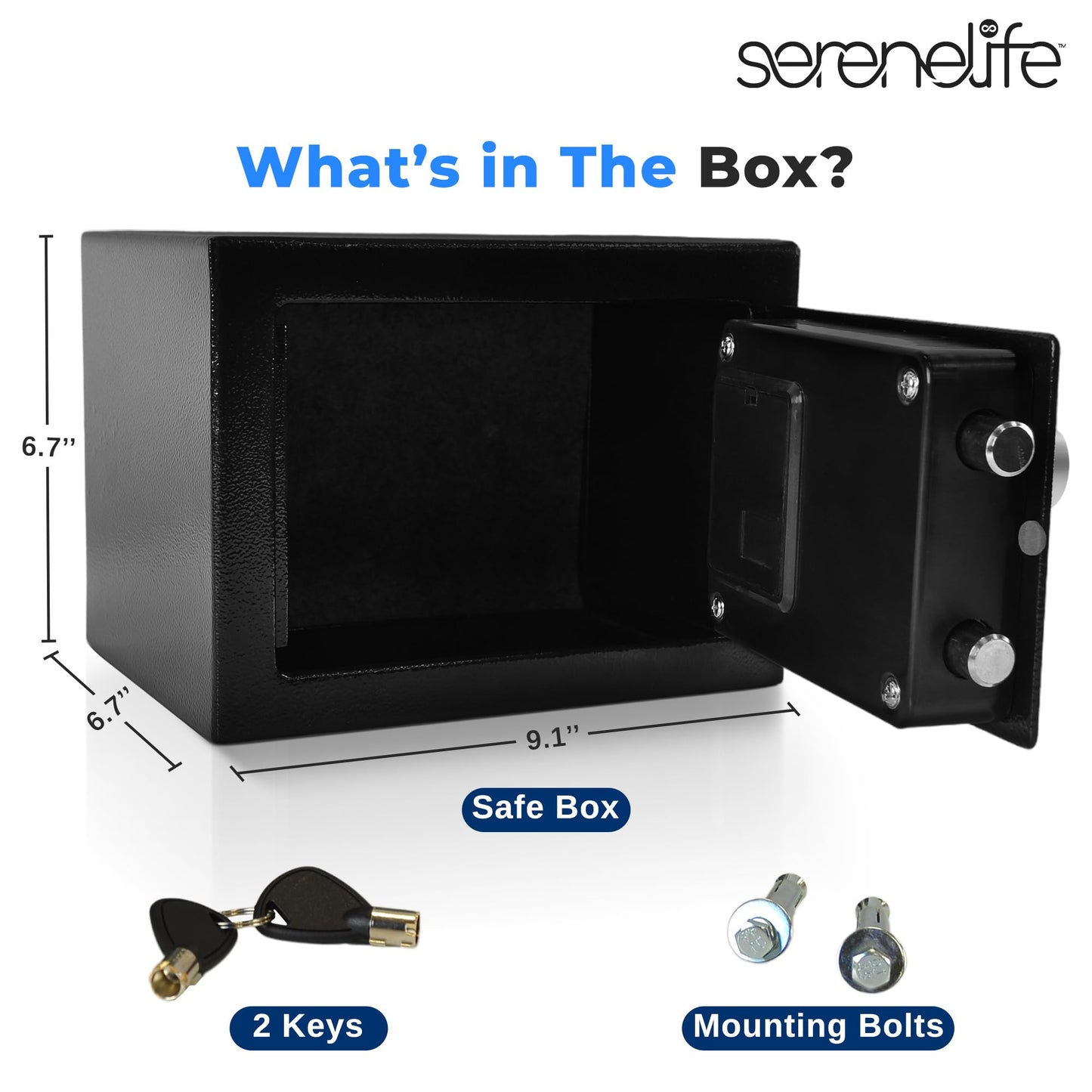SereneLife Premium Steel Digital Safe Box - 9.1" x 6.7" x 6.7" | Secure Storage for Cash, Firearms, Jewelry & More | Great For Hotels, Cabinets & Home Use | Electronic & Mechanical Access - 2 Keys