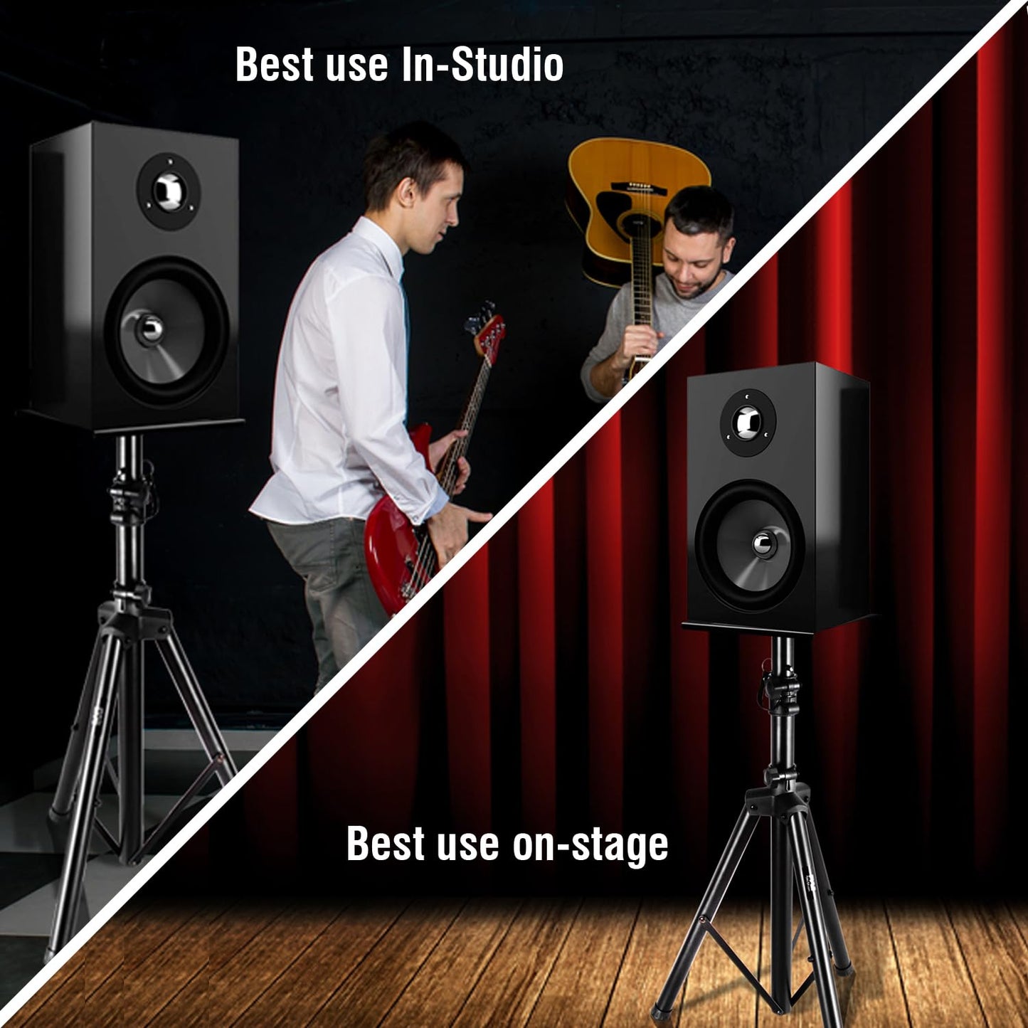 Pyle Adjustable Speaker Stand Pair – Dual Studio Monitor Tripod with Metal Base, Anti-Slip Speaker Pads, Height Adjustment from 34” to 53” – Ideal for Home, Studio, and DJ Use, 90 lbs Weight Capacity
