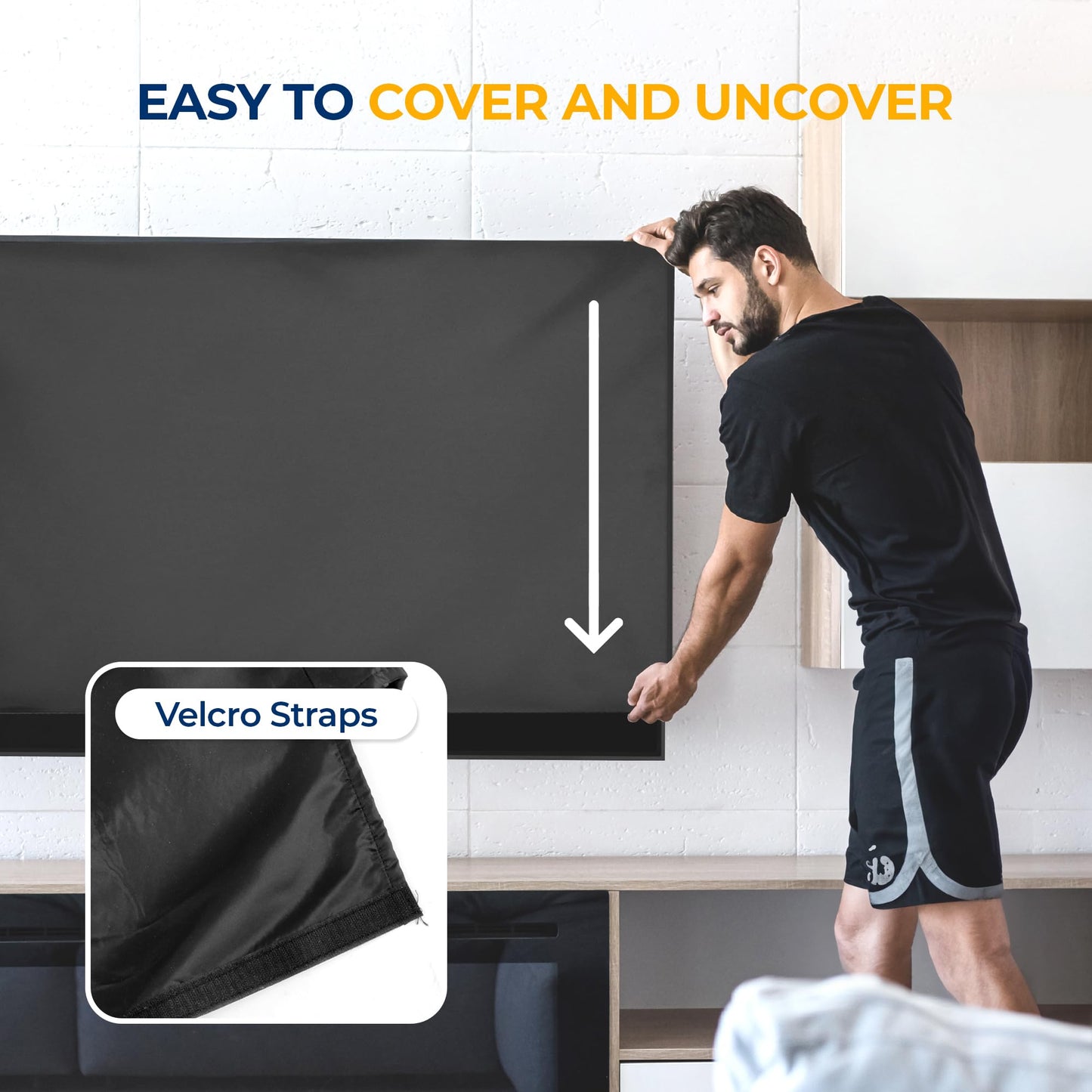SereneLife Waterproof TV Cover for 60-70 inch TV – Indoor/Outdoor Weatherproof Television with Bottom Cover, Thick Fabric, Dustproof with Remote Control Pocket, Black