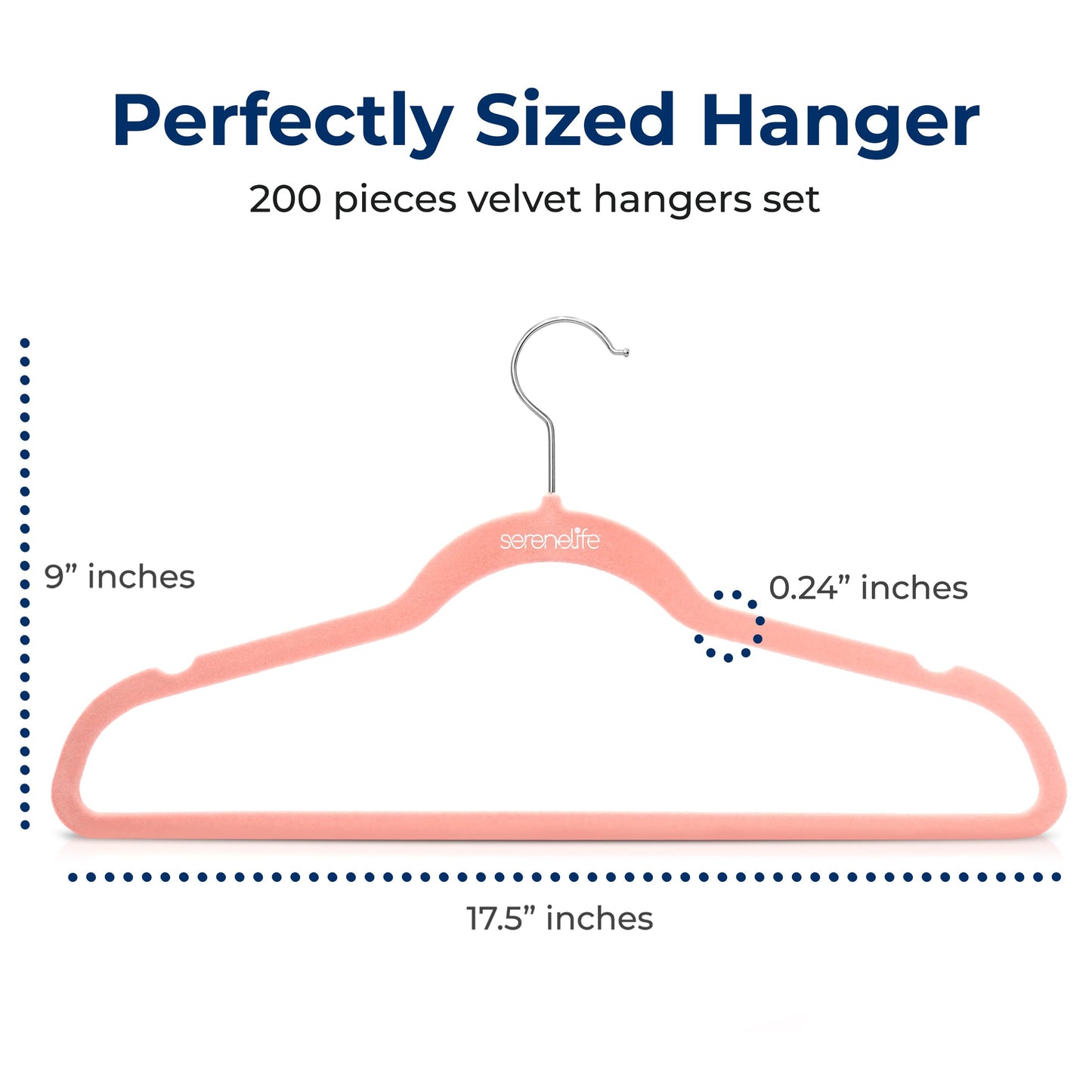 SereneLife 200 Pack Velvet Hangers - Non-Slip Felt Hangers with 360° Swivel Hook, Space-Saving, Ultra-Thin, Lightweight for Shirts, Sweaters, Hoodies, Kids Clothes & Dresses