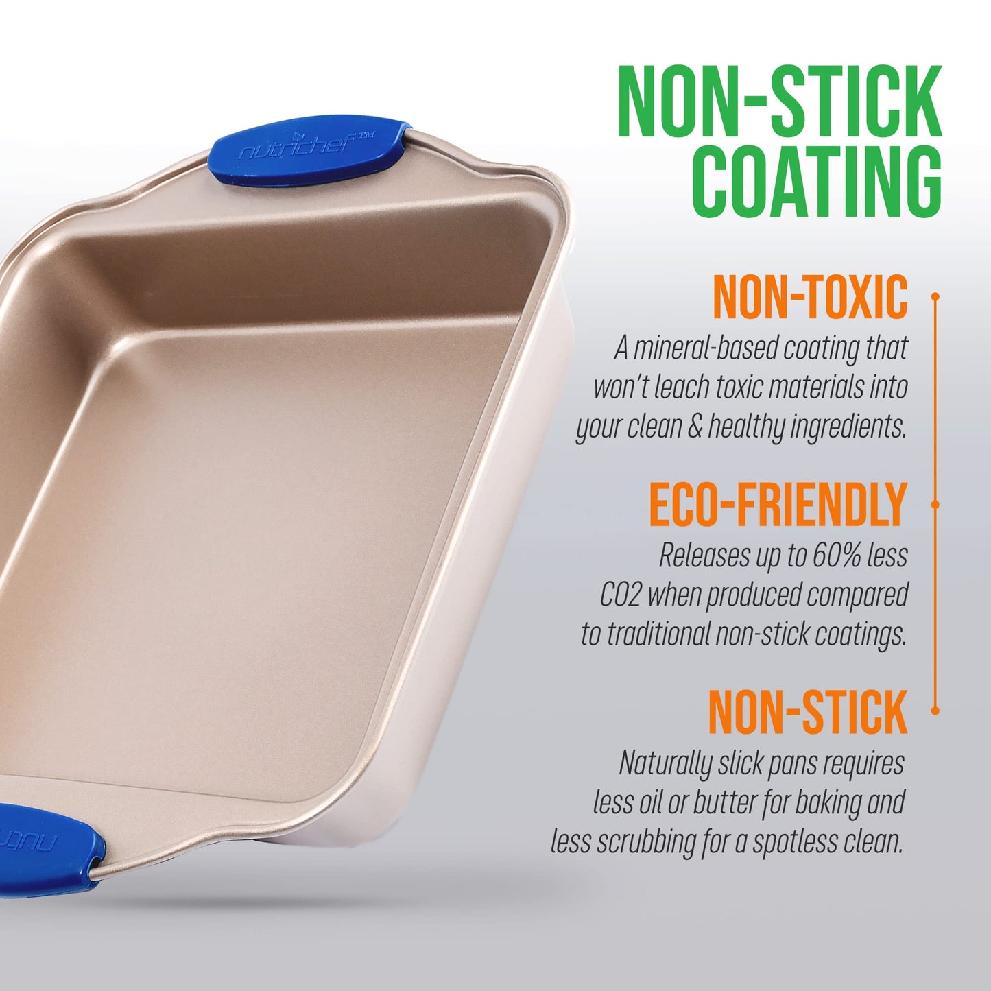NutriChef Non Stick Baking Pan, Blue Carbon Steel Bake Pan with Red Silicone Handles, Commercial Grade Restaurant Quality Metal Bakeware, Compatible with Model NCSBSBL8