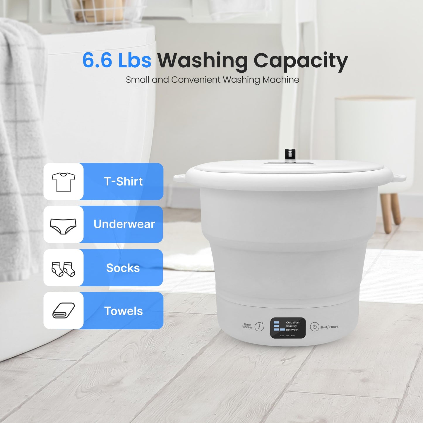SereneLife Portable Mini Washing Machine – Compact, Foldable Washer for Travel, Dorms, and Camping – Semi-Automatic, Energy-Saving Design – Includes Power Cord & Lid Cover, White