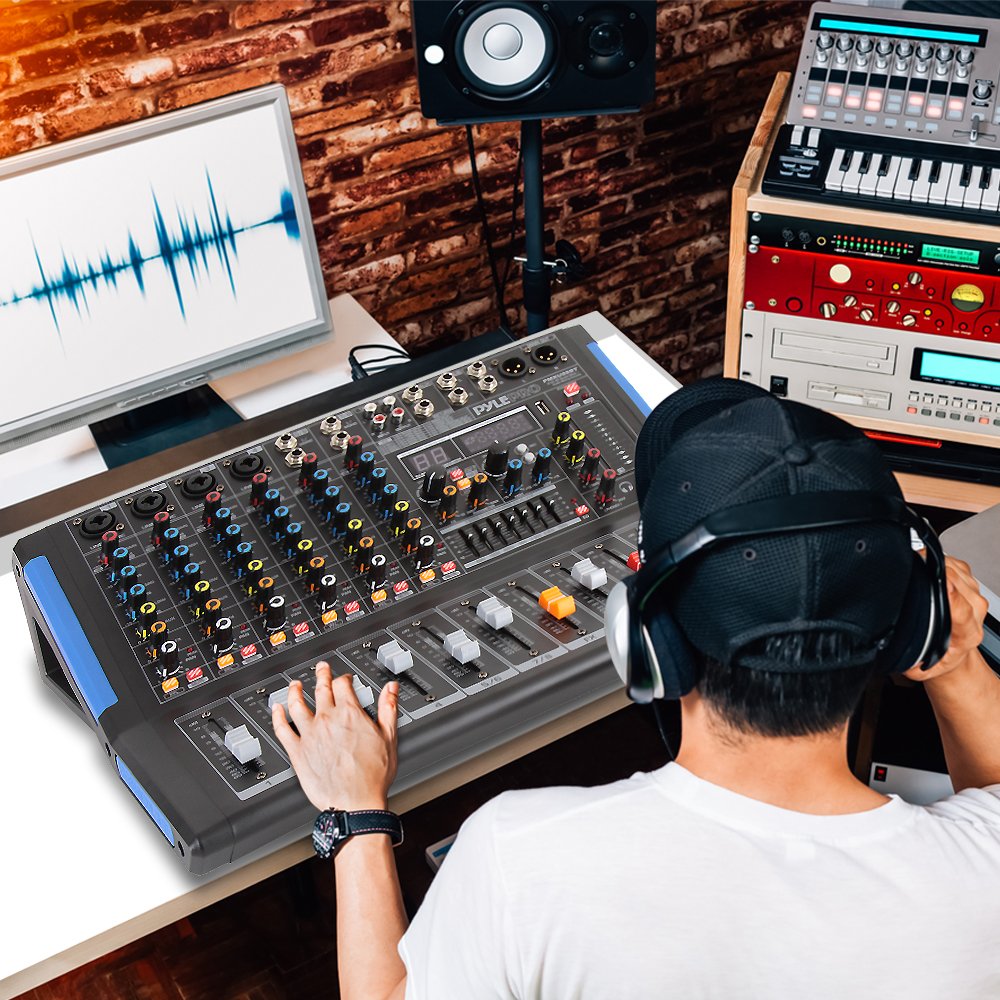 Pyle 8-Channel Bluetooth DJ Audio Mixer - Sound Controller w/ USB Drive for PC Recording - XLR Mic Input - 48V Power - 7-Band EQ - RCA I/O - DSP Processor for Professional & Beginners - PMXU88BT