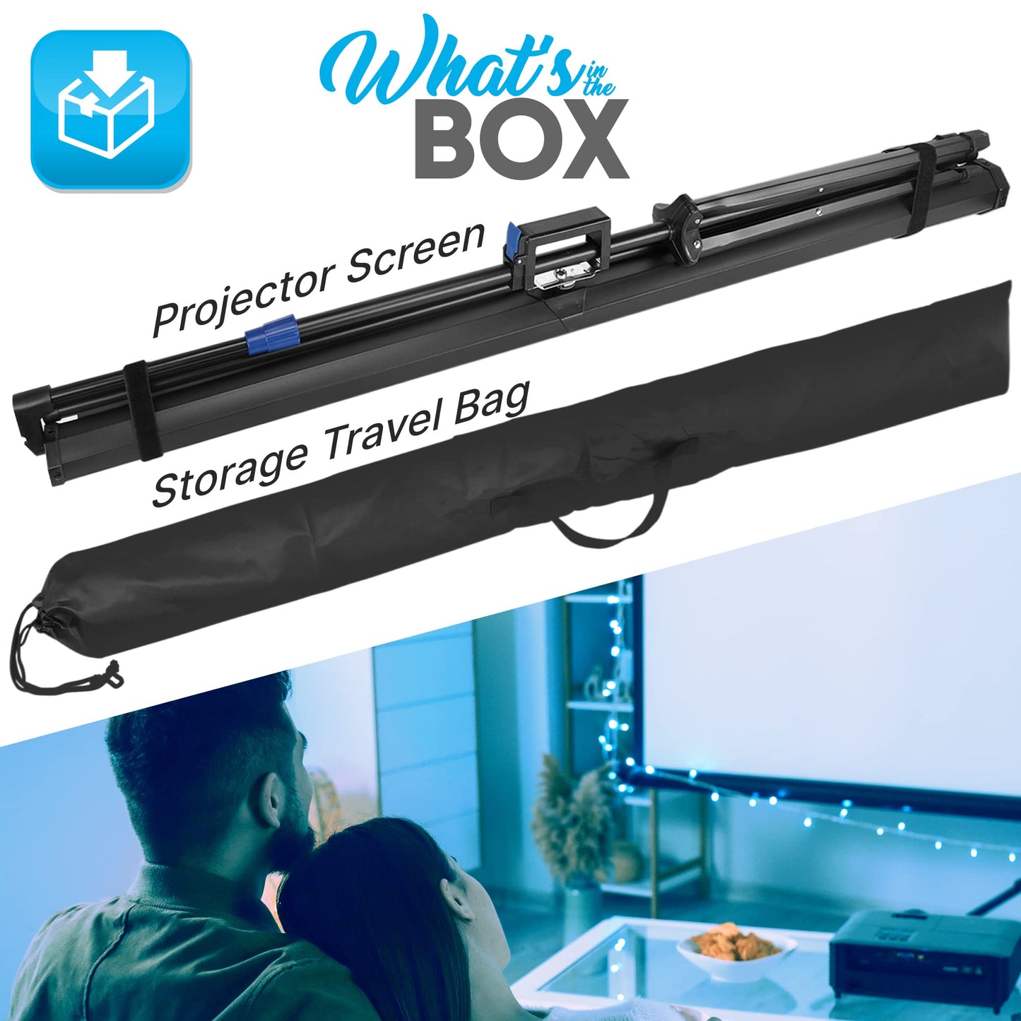 Pyle Projector Screen with Stand - 100-Inch Floor Standing Portable Fold-Out Rollup Matte for Projection, Includes Tripod, Great for Indoor/Outdoor Presentation, Quick Assembly