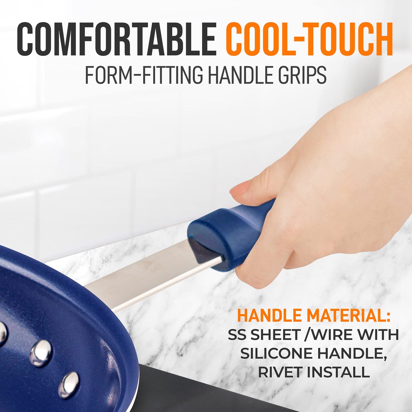 NutriChef 8" Small Fry Pan - Small Skillet Nonstick Frying Pan with Silicone Handle, Ceramic Coating, Blue Silicone Handle, Stain-Resistant, And Easy To Clean, Professional Home Cookware