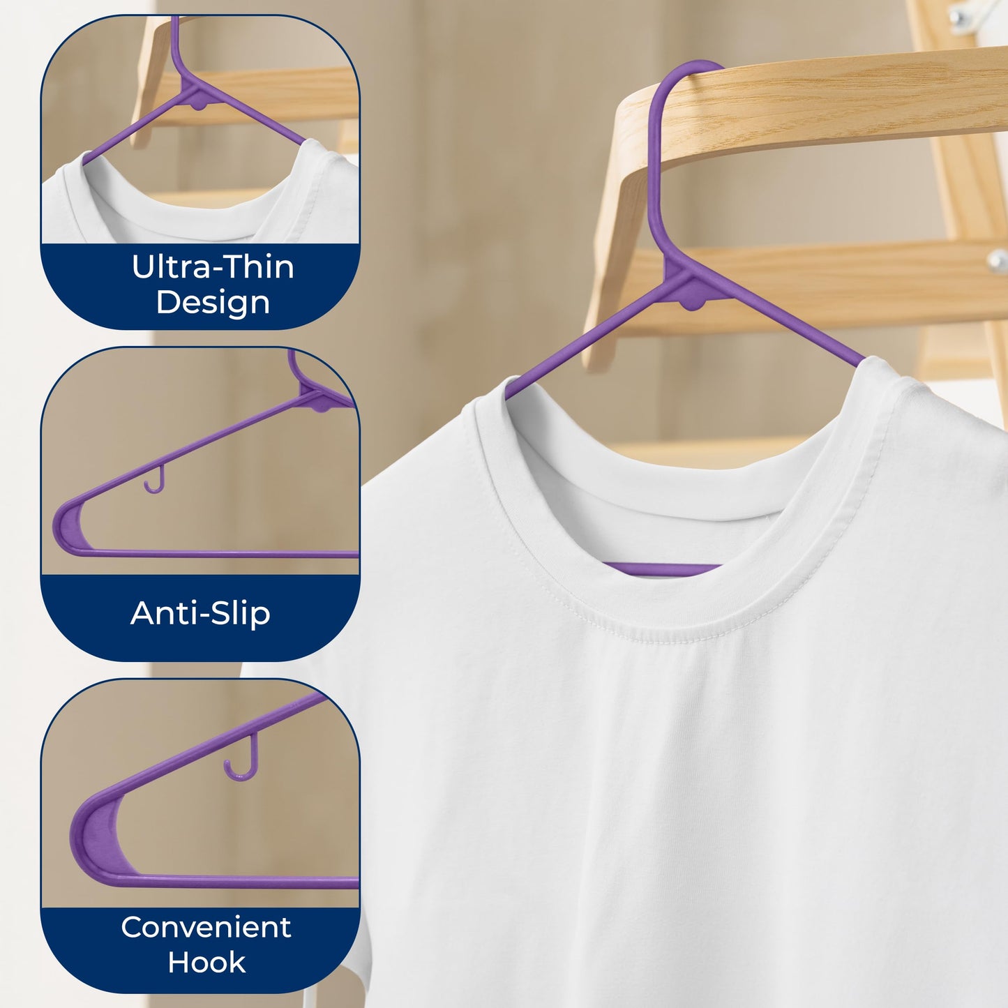 SereneLife 50 Pack Plastic Hangers, Non-Slip, Space-Saving Closet Organizers, Durable and Strong for Shirts, Sweaters, Hoodies, Kids Clothes & Dresses, Ultra-Thin, Lightweight