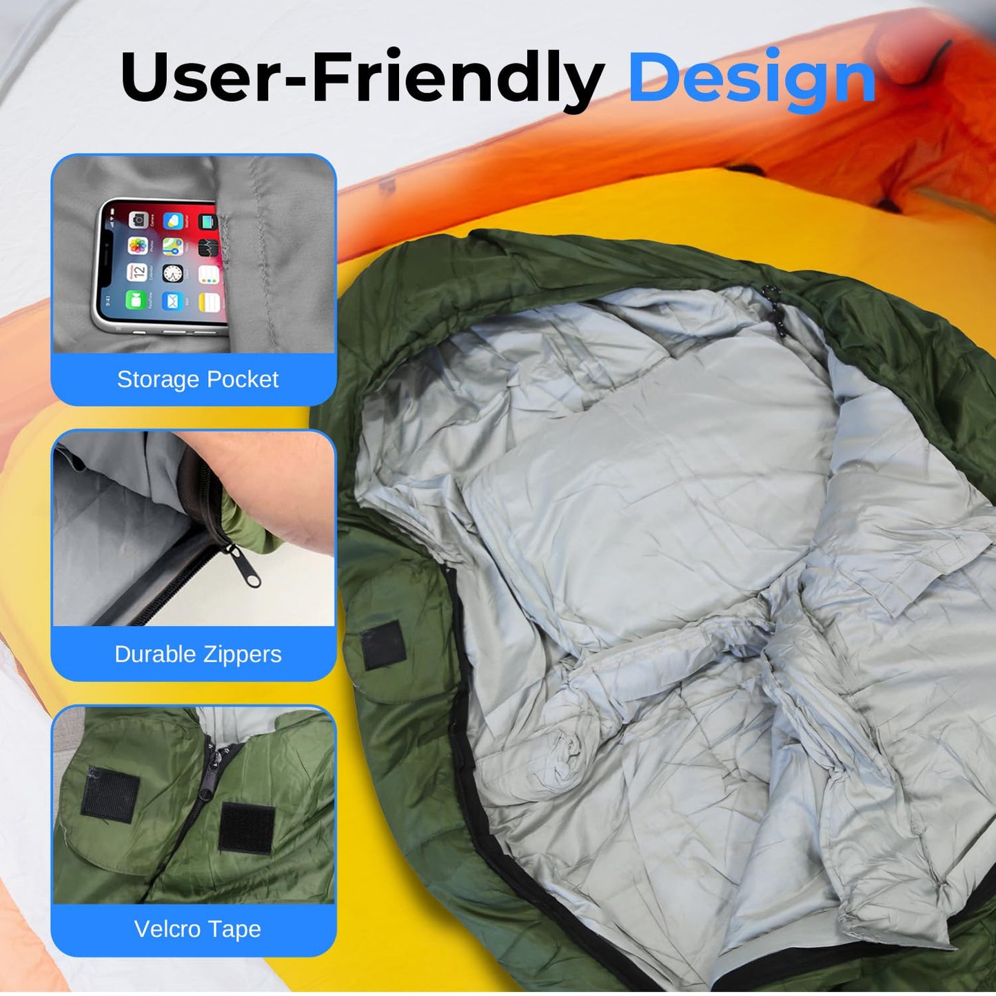 SereneLife Mummy Sleeping Bag with Travel Pillow – Lightweight 4-Season Sleeping Bag for Adults & Kids, Compact Compression Sack, 210T Waterproof Shell, Washable, for Camping, Hiking, Outdoor Use
