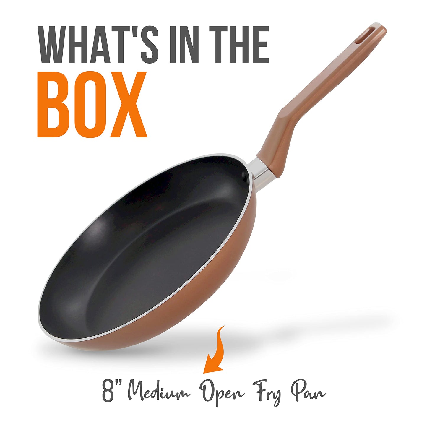 8'' Medium Open Fry Pan - Non-stick High-Qualified Kitchen Cookware with Black Inside and Brown Outside (Works with Model: NCCWA13BR)