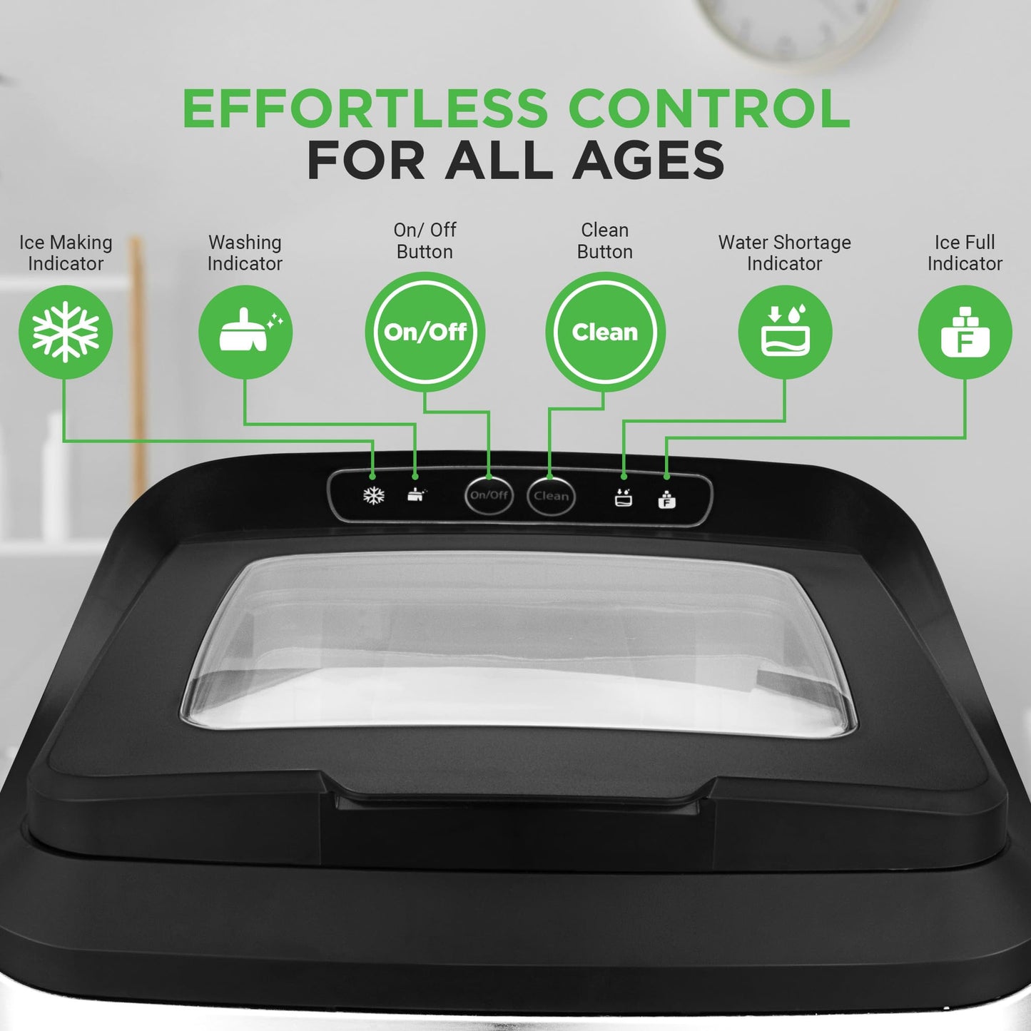 NutriChef Countertop Nugget Ice Maker Machine - Electric Nugget Ice Maker Countertop with Ice Scoop and Basket, Includes Rear-Mounted Hose Drainage, Compact, Convenient, and Incredibly Fast - NCICNUG