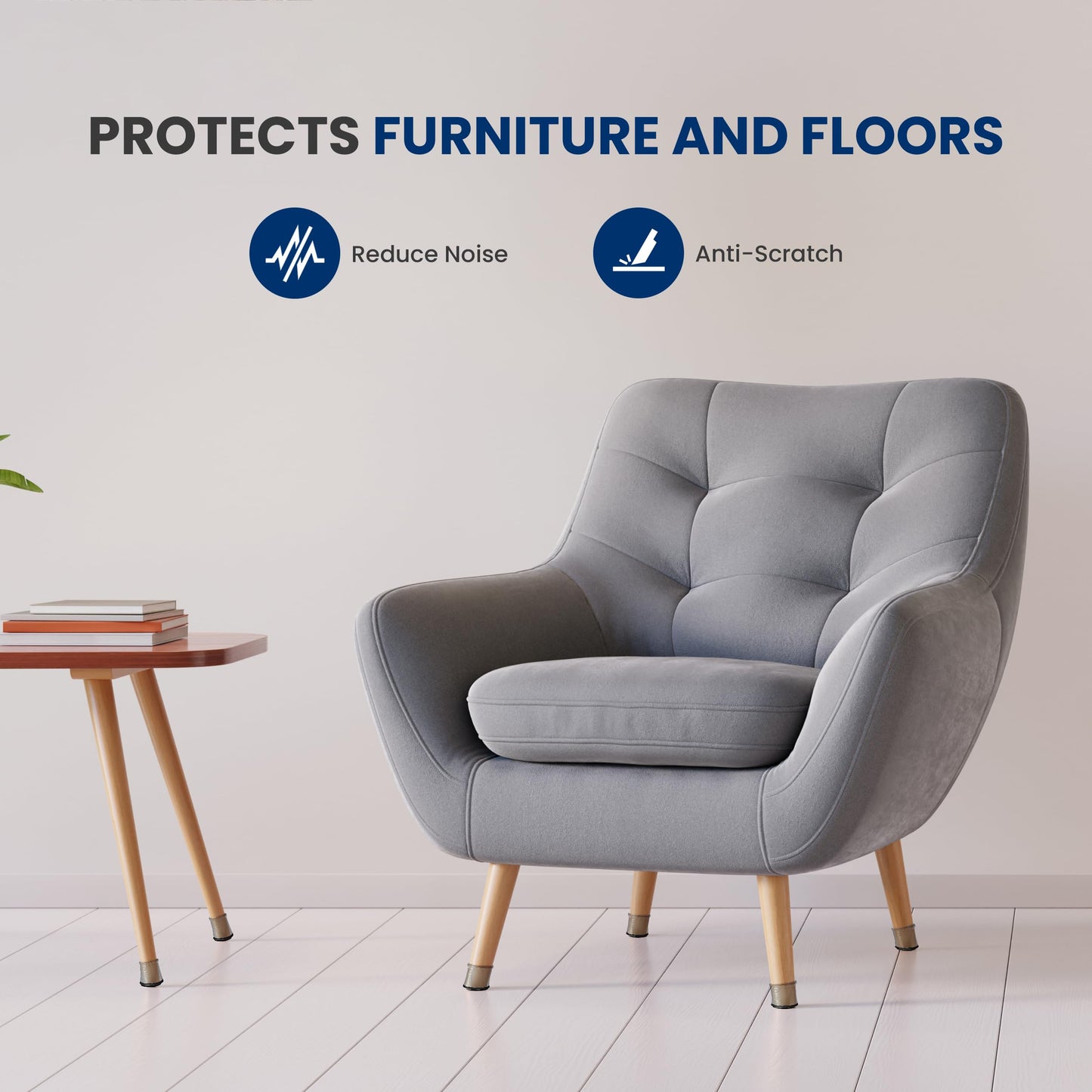 Serenelife Chair Leg Floor Protectors - 24 Rubber Furniture Leg Covers & End Caps For Hardwood Floors - Anti-Slip & Scratch Protect Floors - Fits Furniture & Chair Legs 1.05 IN - 1.55 IN Black
