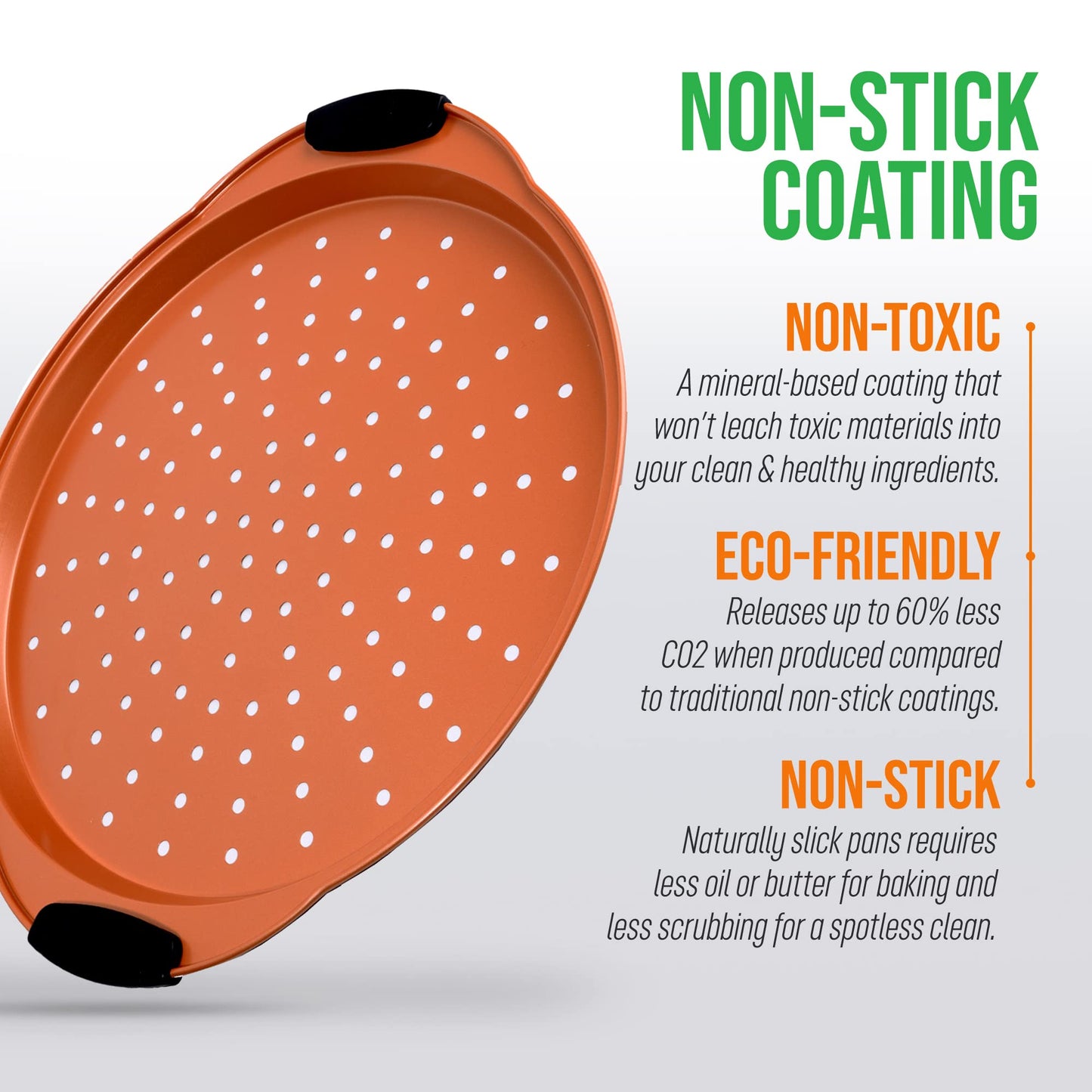 NutriChef 13-Inch Nonstick Pizza Tray - Round Carbon Steel Non-Stick Pizza Baking Pan with Perforated Holes, Premium Bakeware Pizza Screen with Silicone Grip Handles, Dishwasher Safe - Copper