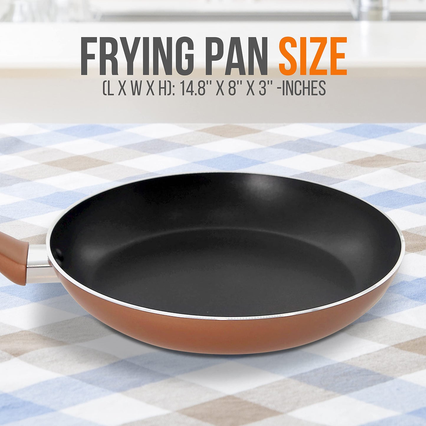 8'' Medium Open Fry Pan - Non-stick High-Qualified Kitchen Cookware with Black Inside and Brown Outside (Works with Model: NCCWA13BR)