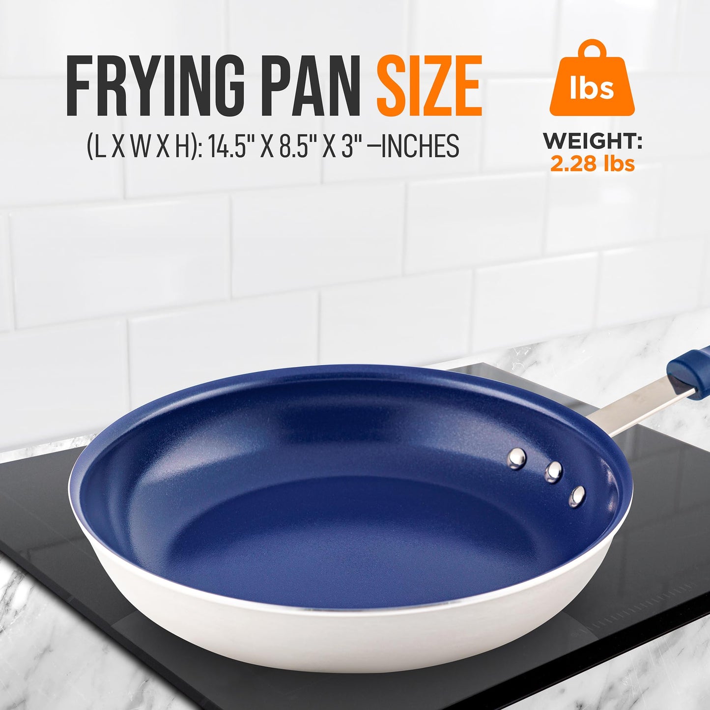 NutriChef 8" Small Fry Pan - Small Skillet Nonstick Frying Pan with Silicone Handle, Ceramic Coating, Blue Silicone Handle, Stain-Resistant, And Easy To Clean, Professional Home Cookware
