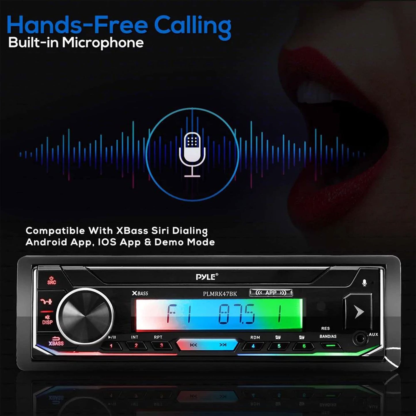Pyle Bluetooth Marine Receiver Stereo & Speaker Kit 300W Single DIN Boat Marine Head Unit l LCD, Mic, Hands-Free Calling, AUX, MP3/USB/SD, AM/FM Radio, Remote - PLMRK47BK (Black)