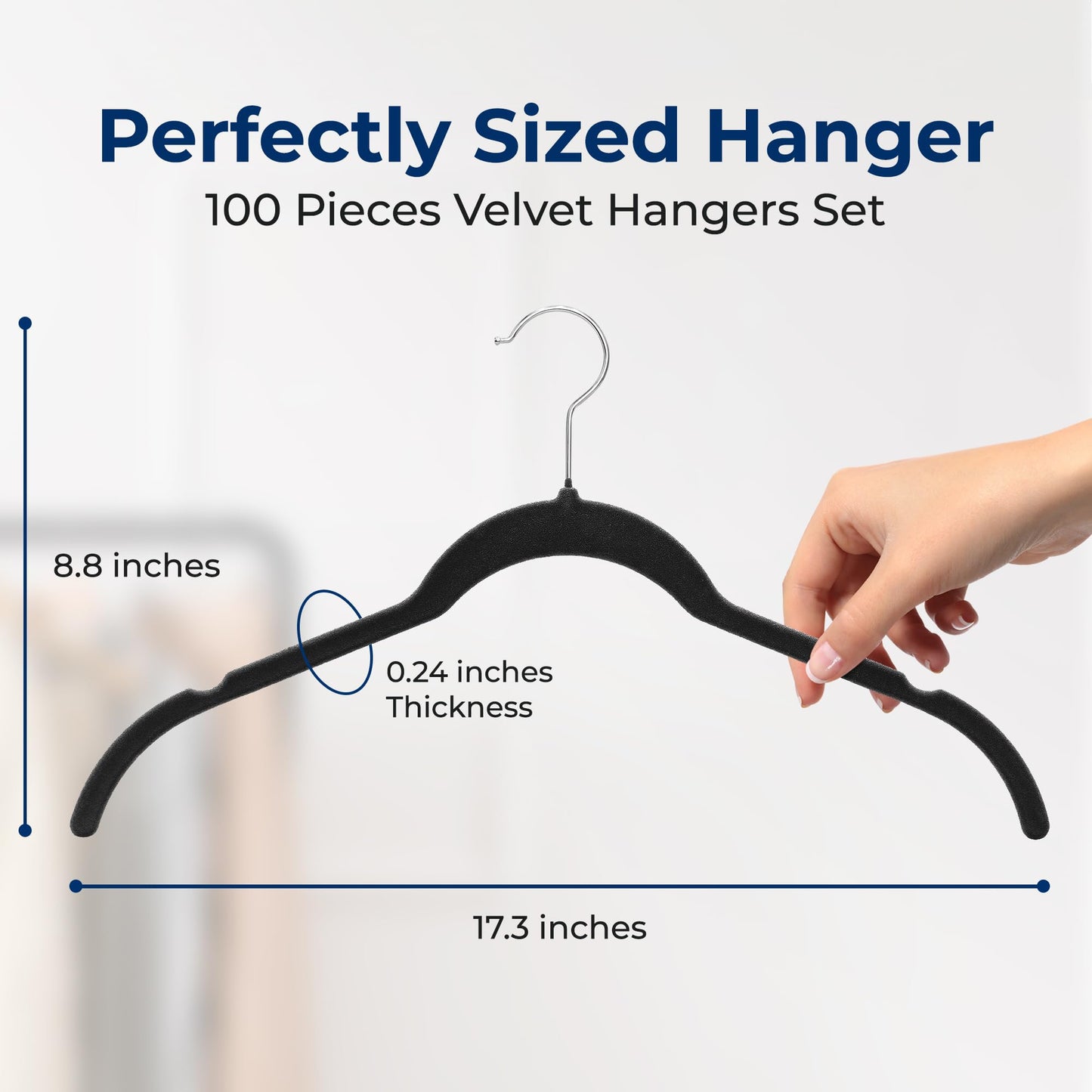 SereneLife 100-Pack Velvet Non-Slip Hangers – Slim Space-Saving Black Clothes Hangers with 360° Swivel Hooks, Heavy Duty Design for Shirts, Coats, Dresses & Closet Organization – Black (100 Count)