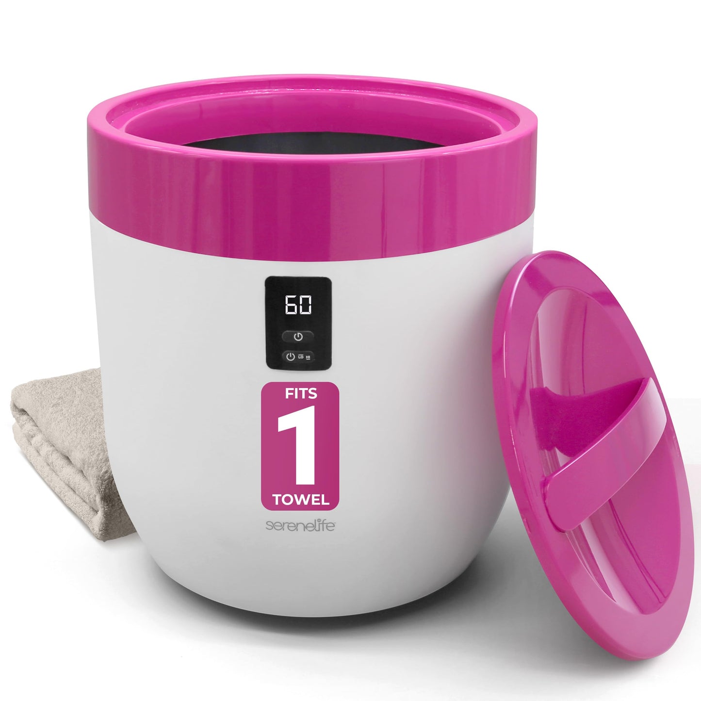 SereneLife Counter Towel Warmer Bucket - with Customized Fragrance for Spa and Bathroom, Luxury Heater, Auto Shut Off, Fits 1 Large Blanket, Bathrobe, PJs (Pink)