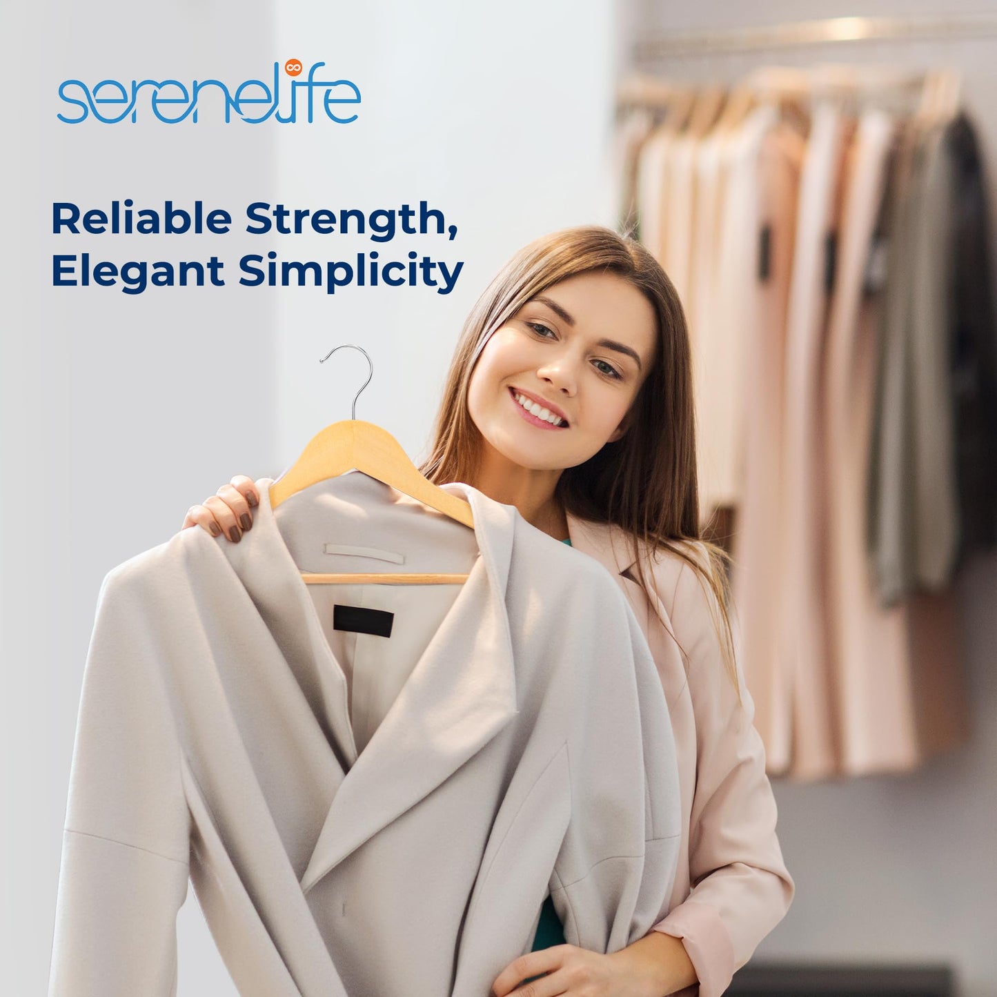 SereneLife 30-Pack Heavy Duty Wooden Hangers – Solid Wood Clothes Hanger Set with 360° Swivel Hook, Pant Bar & Notches for Jackets, Suits, Dresses, and Tops – Natural Smooth Finish