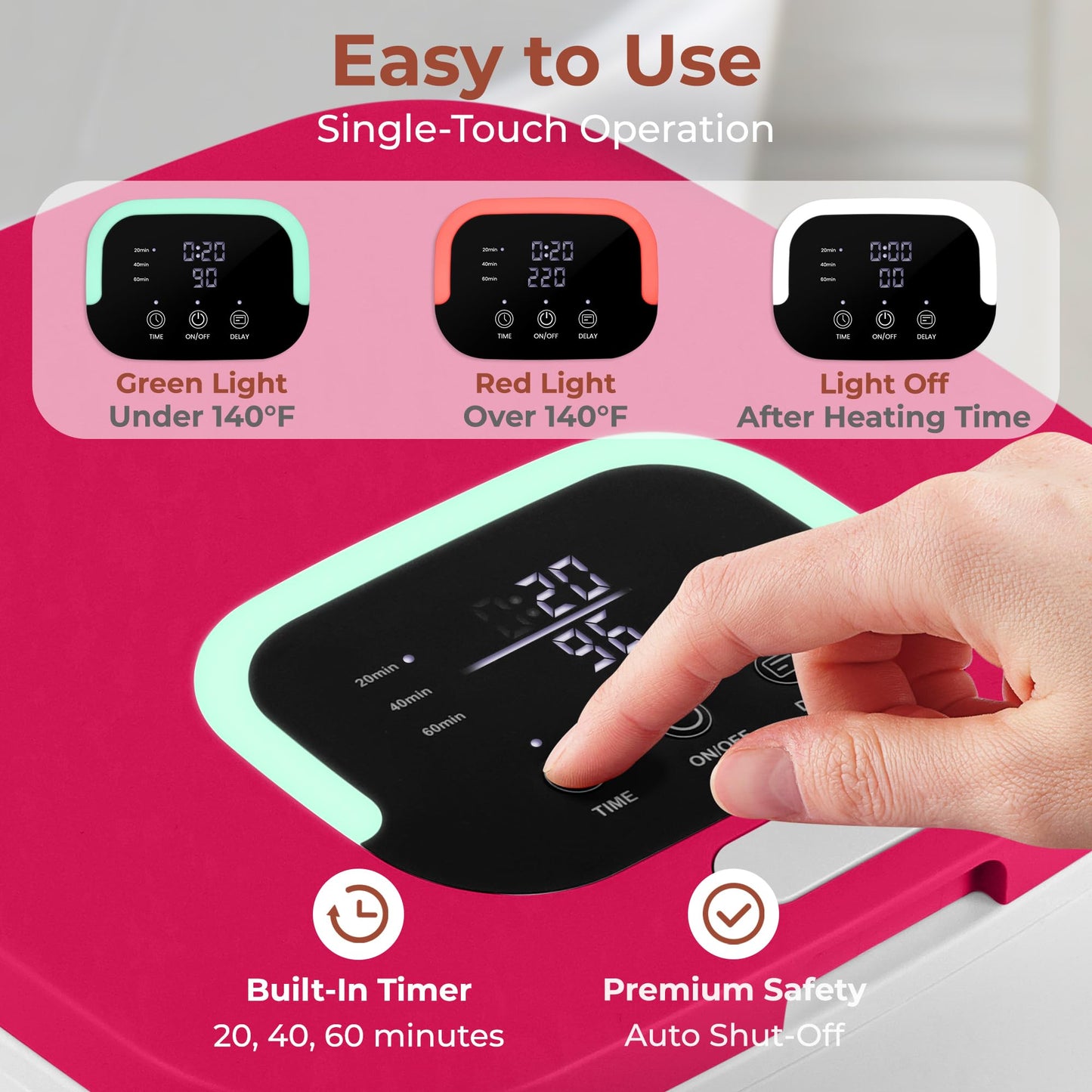 SereneLife SLTLWSQ80 Warmer-23L Capacity Bucket with Timer Function, Fits Up to Two Oversized Towels for Bathroom, Pink