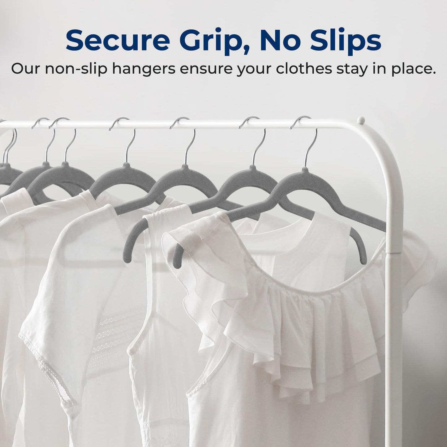 SereneLife 50-Pack Velvet Clothes Hangers – Space-Saving, Non-Slip Design with 360° Swivel Hooks – Heavy Duty Slim Hangers for Shirts, Coats, Dresses & Closet Organization – Grey