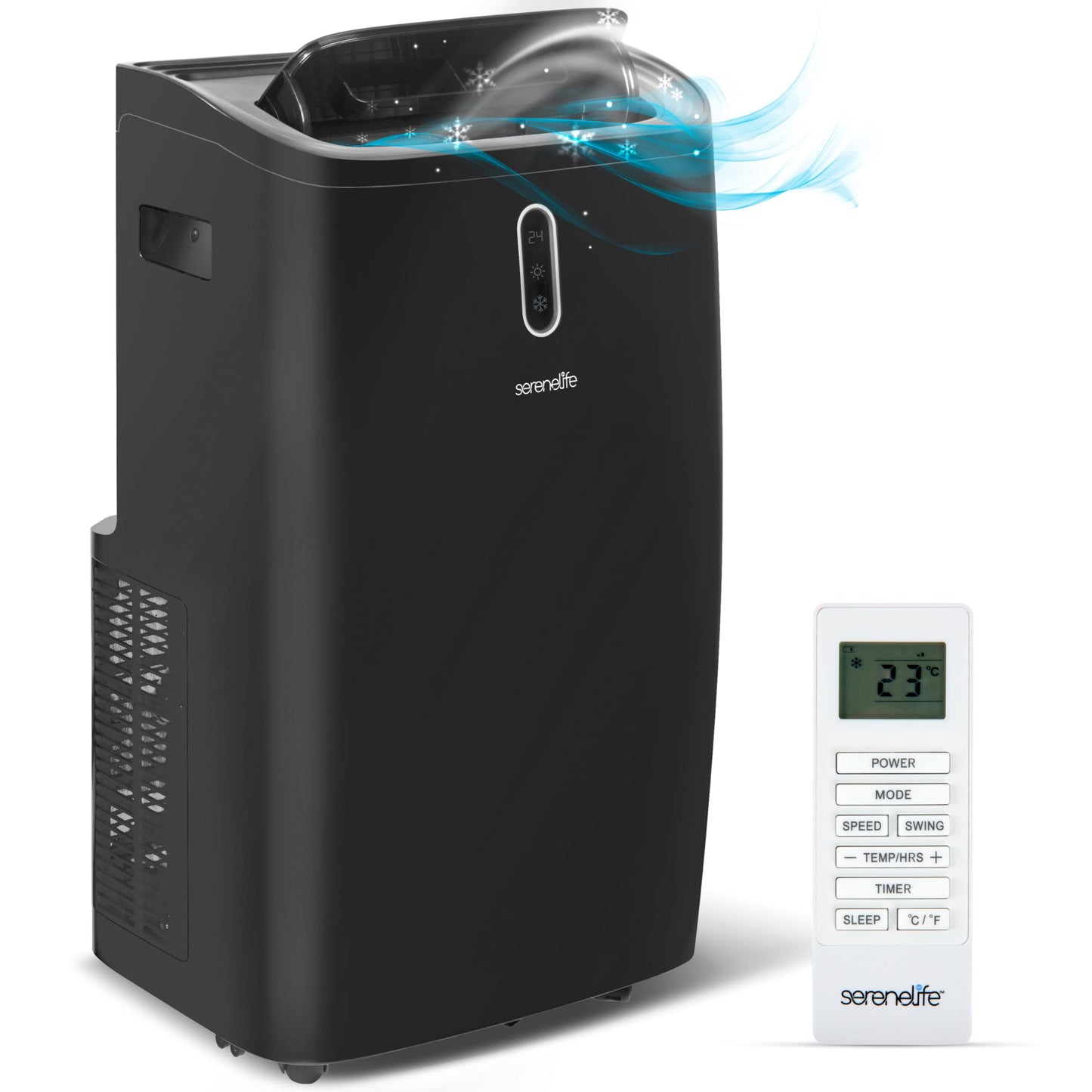 SereneLife SLPAC242B Portable Air Conditioner-12000 BTU Capacity (ASHRAE) Compact Home A/C Cooling Unit with Built-in Dehumidifier & Fan Modes, Includes Window Mount Kit (Black), Stadard