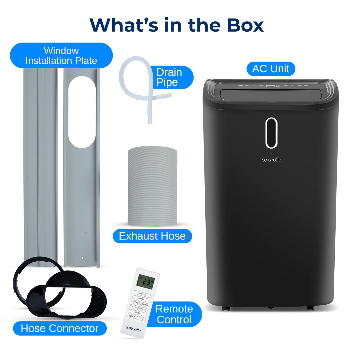 SereneLife SLPAC242B Portable Air Conditioner-12000 BTU Capacity (ASHRAE) Compact Home A/C Cooling Unit with Built-in Dehumidifier & Fan Modes, Includes Window Mount Kit (Black), Stadard
