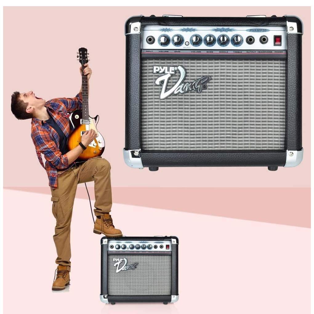 Pyle 30 Watt VampSeries Amplifier - With 3-Band EQ & Overdrive, Has Clean and Overdrive Channels For a Crunchy, Powerful Sound, 20 Hz to 15 kHz Frequency Response, Black