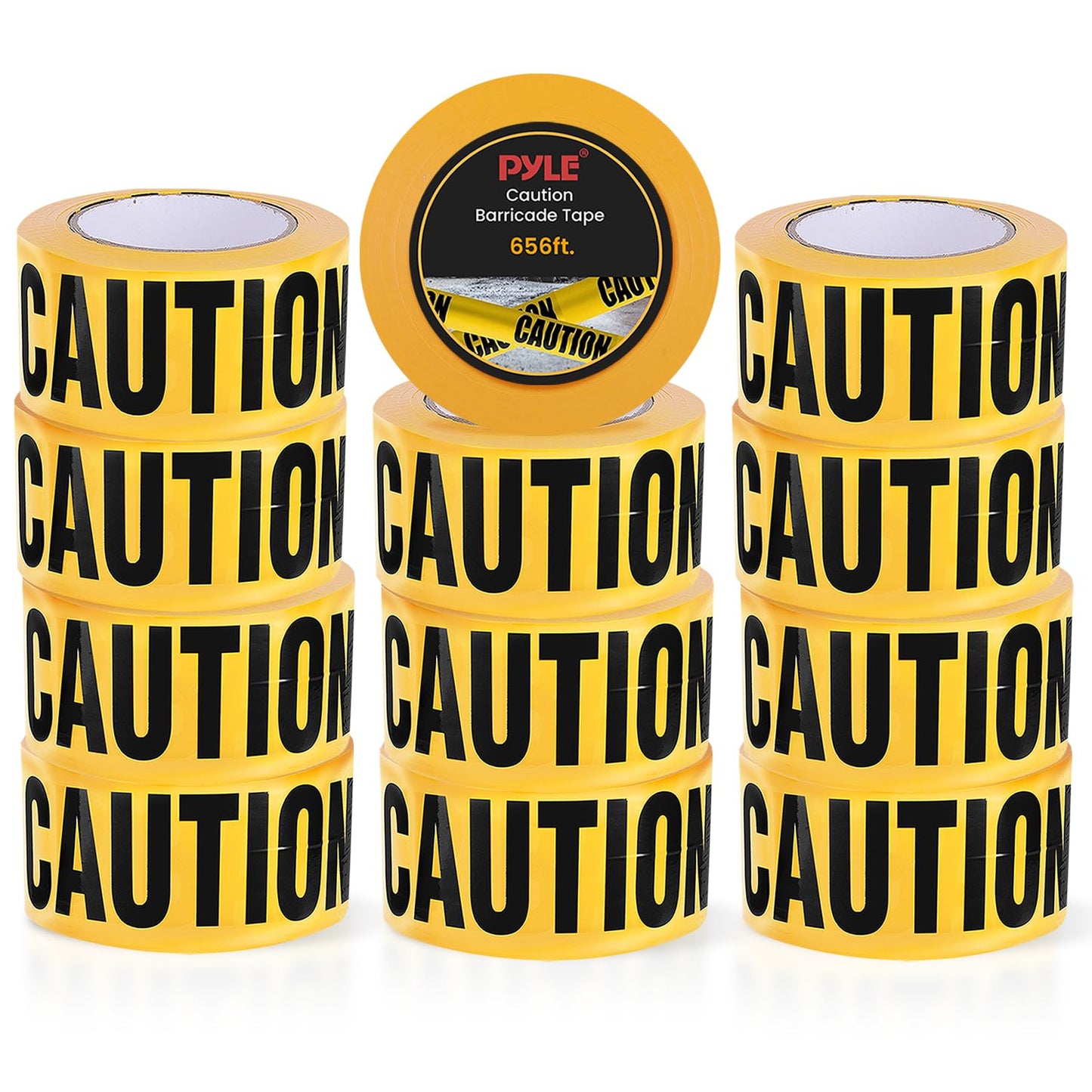 pyle 12 Pieces Yellow Caution Do Not Enter Tape Set - 656 Foot Long Tape Roll Suitable for a Wide Range of Applications, Including Roadworks, Events, and Hazardous Areas