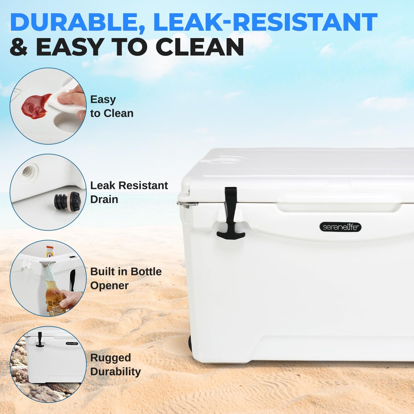 SereneLife Ultra-Tough 50 Quart Rotomolded Cooler Box, Holds Upto 64 Cans, Keeps Ice Up to 5 Days, Heavy-Duty Insulated Portable Ice Chest Box, Ideal for Camping, Beach, and Outdoor Adventures