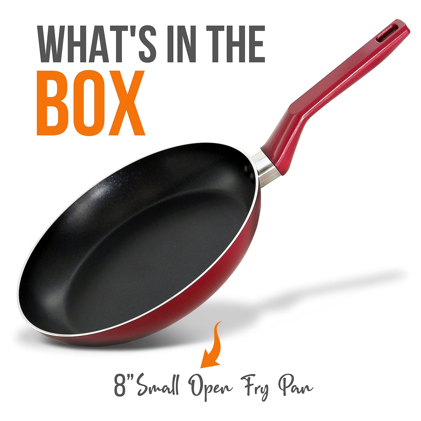 NutriChef 8'' Medium Open Fry Pan - Non-Stick High-Qualified Kitchen Cookware with Black Inside and Red Outside (Works with Model: NCCWA13RD)