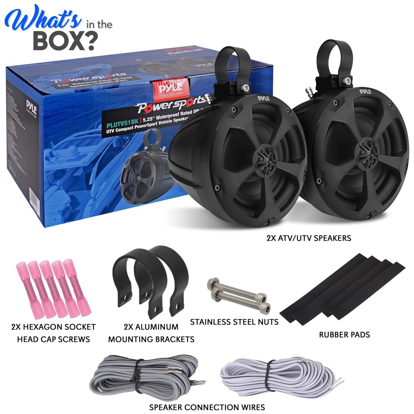 Pyle 2-Way Dual Waterproof Off-Road Speakers - 5.25 Inch 1000W Marine Grade Wake Tower Speakers System, Full Range Outdoor Audio Stereo Speaker for ATV, UTV, Quad, Jeep, Boat - Pyle PLUTV51BK,Black