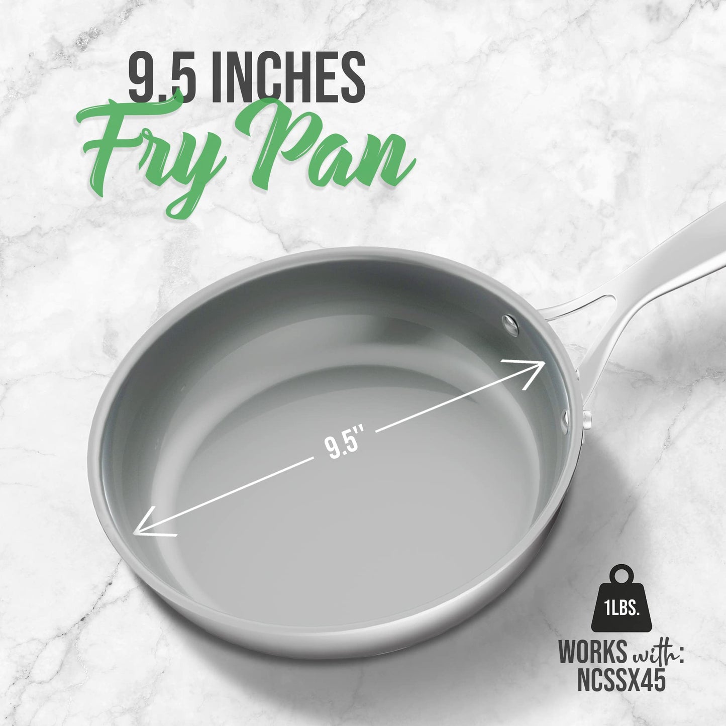 NutriChefKitchen Hollowed Cast Handles - Works w/ Model NCSSX45 9.5'' Large Fry Pan - PFOA/PFOS Free Stainless Steel Stain-Resistant Frying Pan Kitchen Cookware w/Durable Ceramic Non-Stick Coating