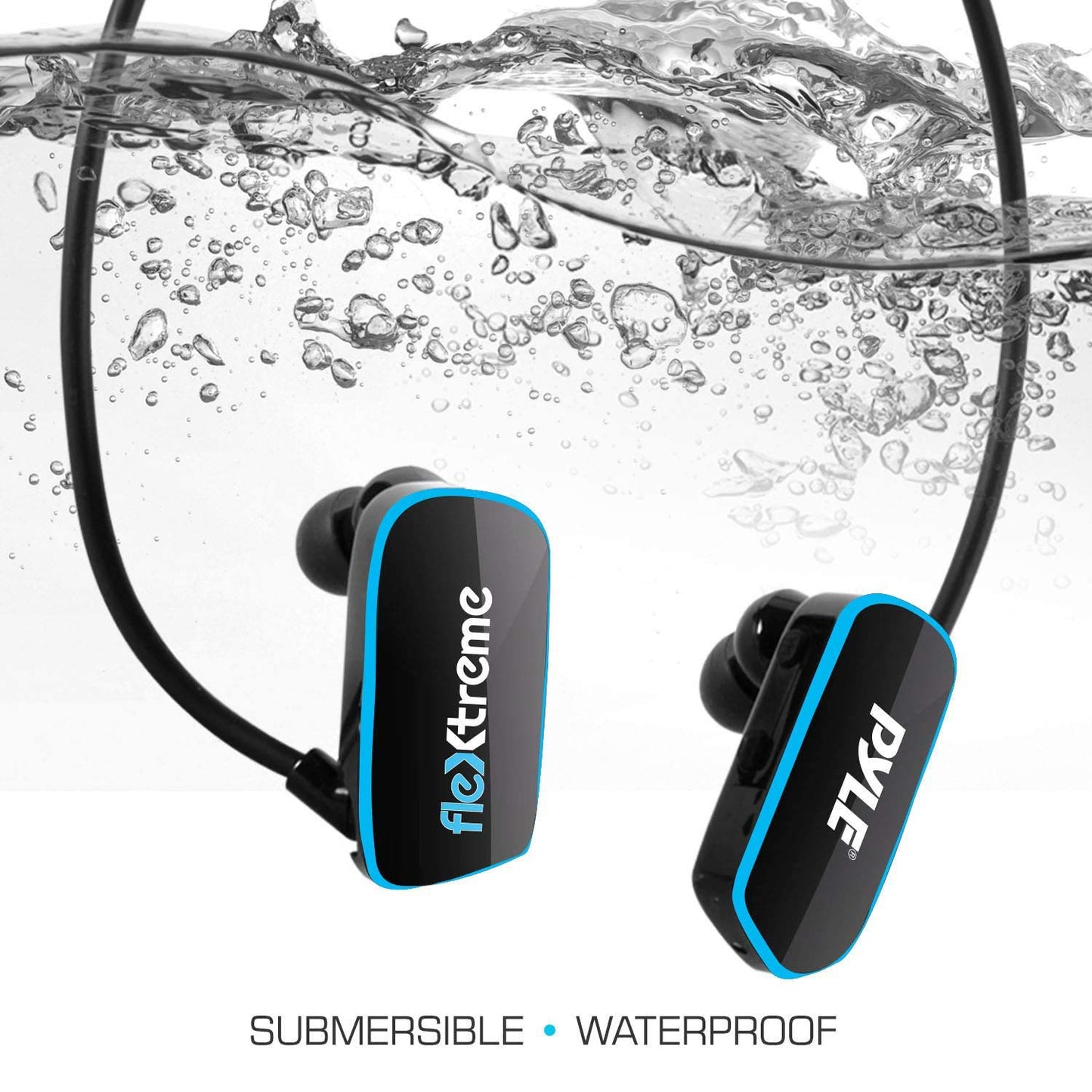 Pyle Flextreme Waterproof Sports Wearable MP3 Headset Music Player 8GB Underwater Swimming Jogging Walking Gym Earphones Earbuds Rechargeable Comfortable Flexible Headphones USB Connection (PSWP14BK)