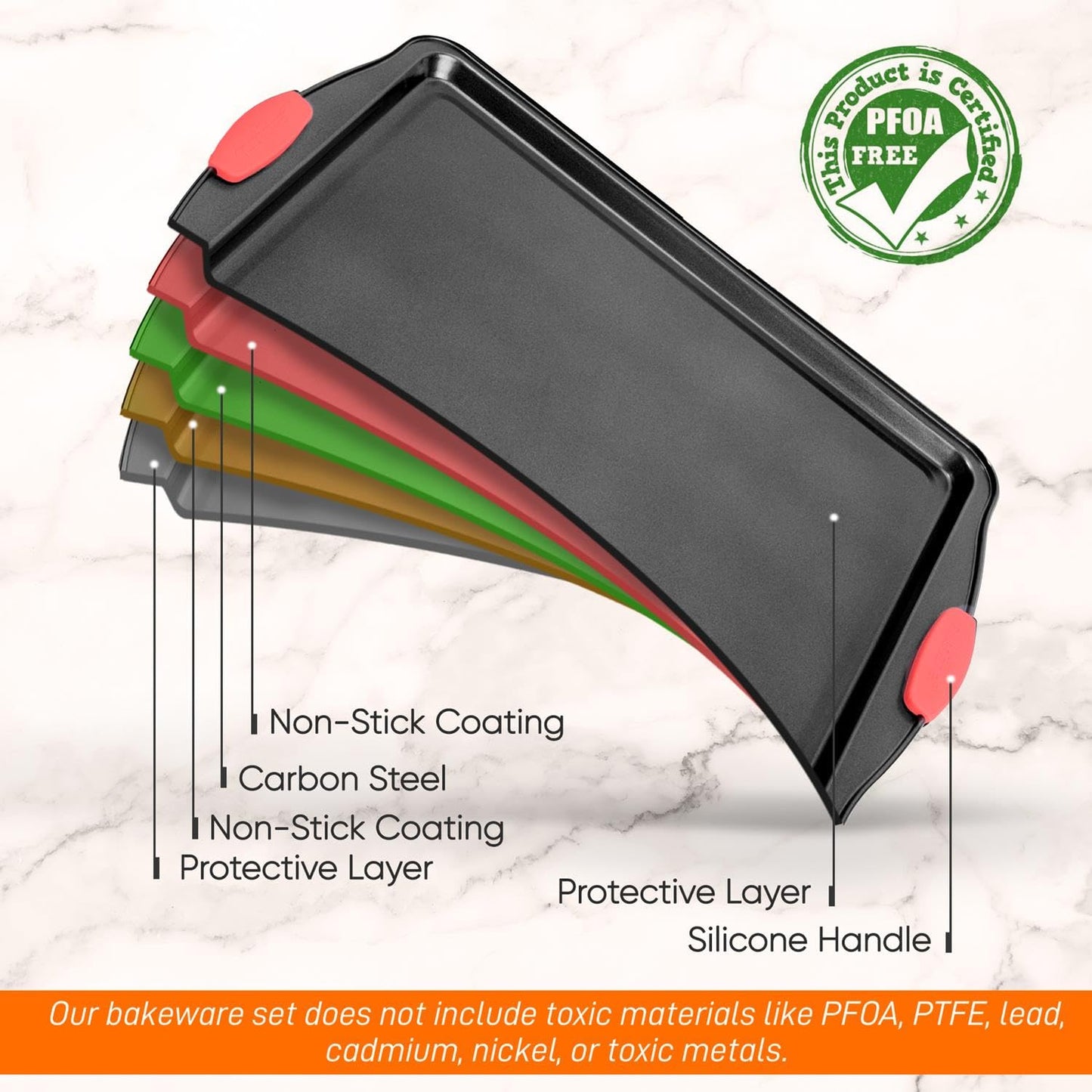 NutriChef Large Nonstick Cookie Sheet for Baking - 17" x 11" Carbon Steel Kitchen Oven Baking Pan, Premium Restaurant Grade Bakeware w/Red Silicone Handles - Easy to Clean, Black
