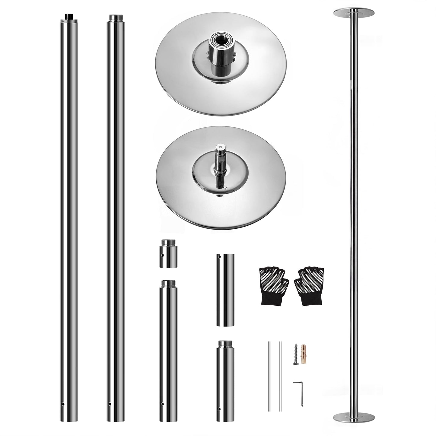 SereneLife Portable Spinning Fitness Pole – Adjustable Height 82–108" & 23.8 lb Steel Pole for Home Gym, Dance, Club & Bar – Chrome Finish, Easy to Install & Remove, Supports Up to 1,102 lb