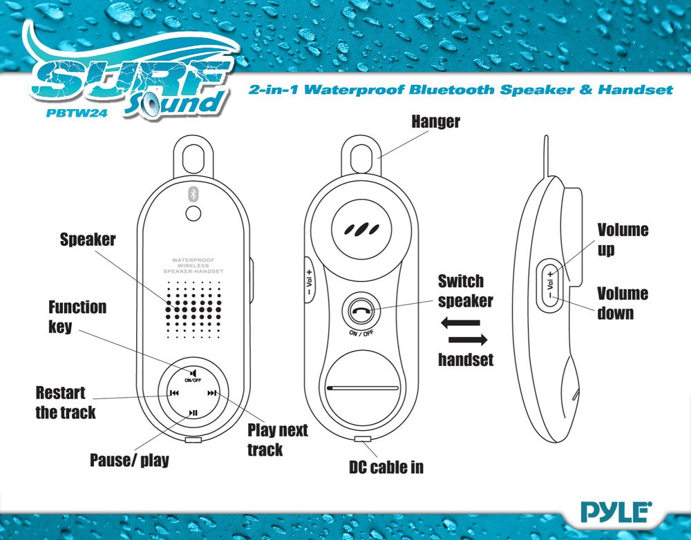 Pyle Portable Wireless Waterproof Handset Speaker - Bluetooth Compatible Rechargeable Battery Powered Shower Outdoor Loud Speaker w/ Microphone - USB Charger - iPhone, Android - Pyle PBTWP24BK (Black)