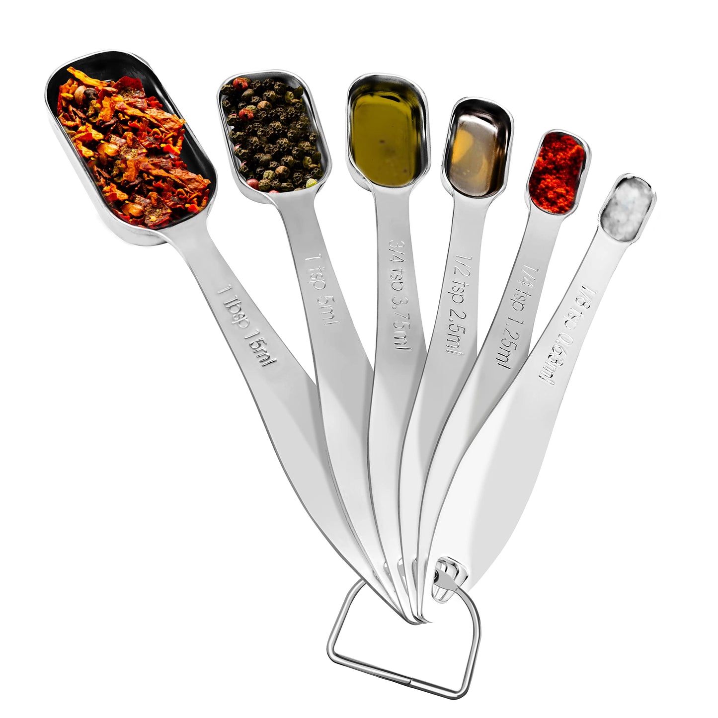 NutriChef Stainless Steel Measuring Spoons Set - 6Pc Heavy Duty Oval Shaped Metal Measuring Spoon for Dry or Liquid Ingredients, Teaspoon and Tablespoon Set w/ Metric & US Measurement - NCMMS6