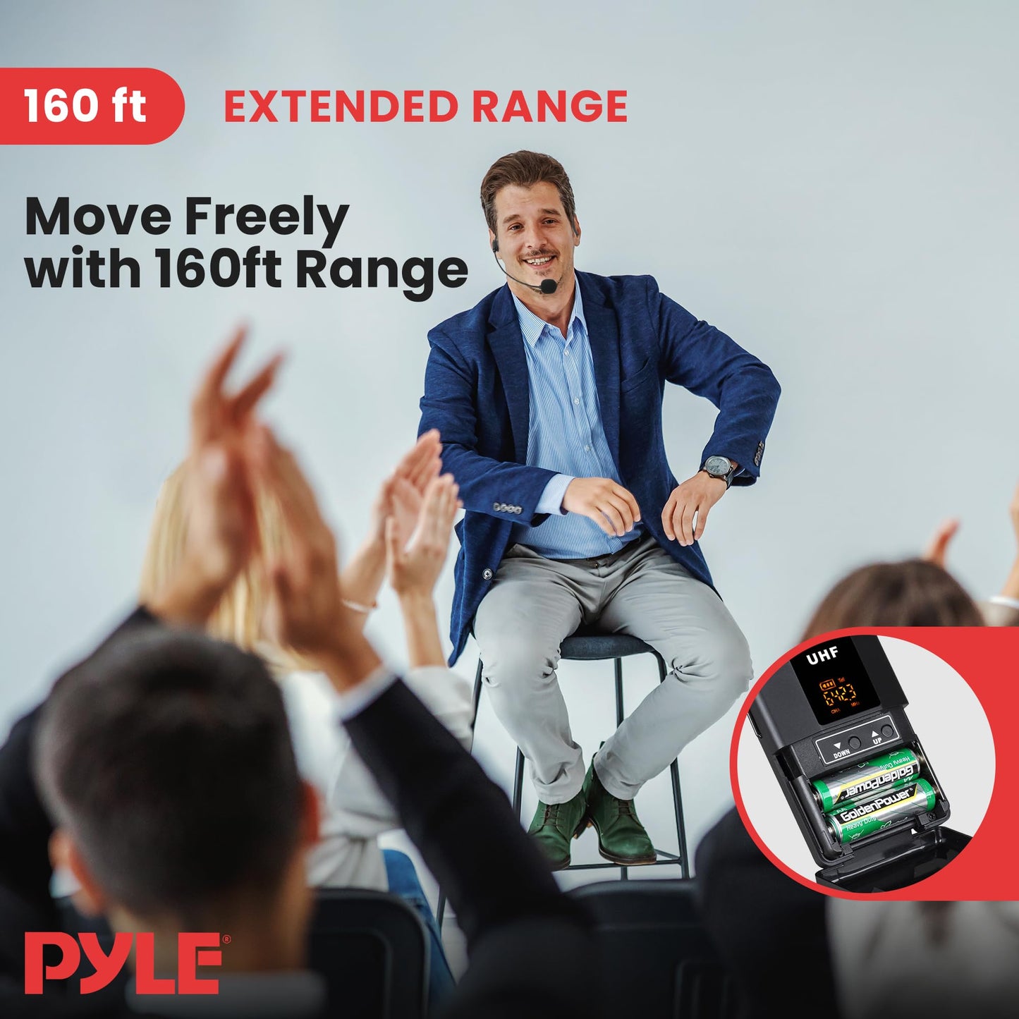 Pyle UHF Wireless Microphone System Kit - Portable Professional Cordless Microphone Set Wireless Mic - Headset, Lavalier, Beltpack Transmitter, Receiver - Karaoke, Conference PDWMU114, Black
