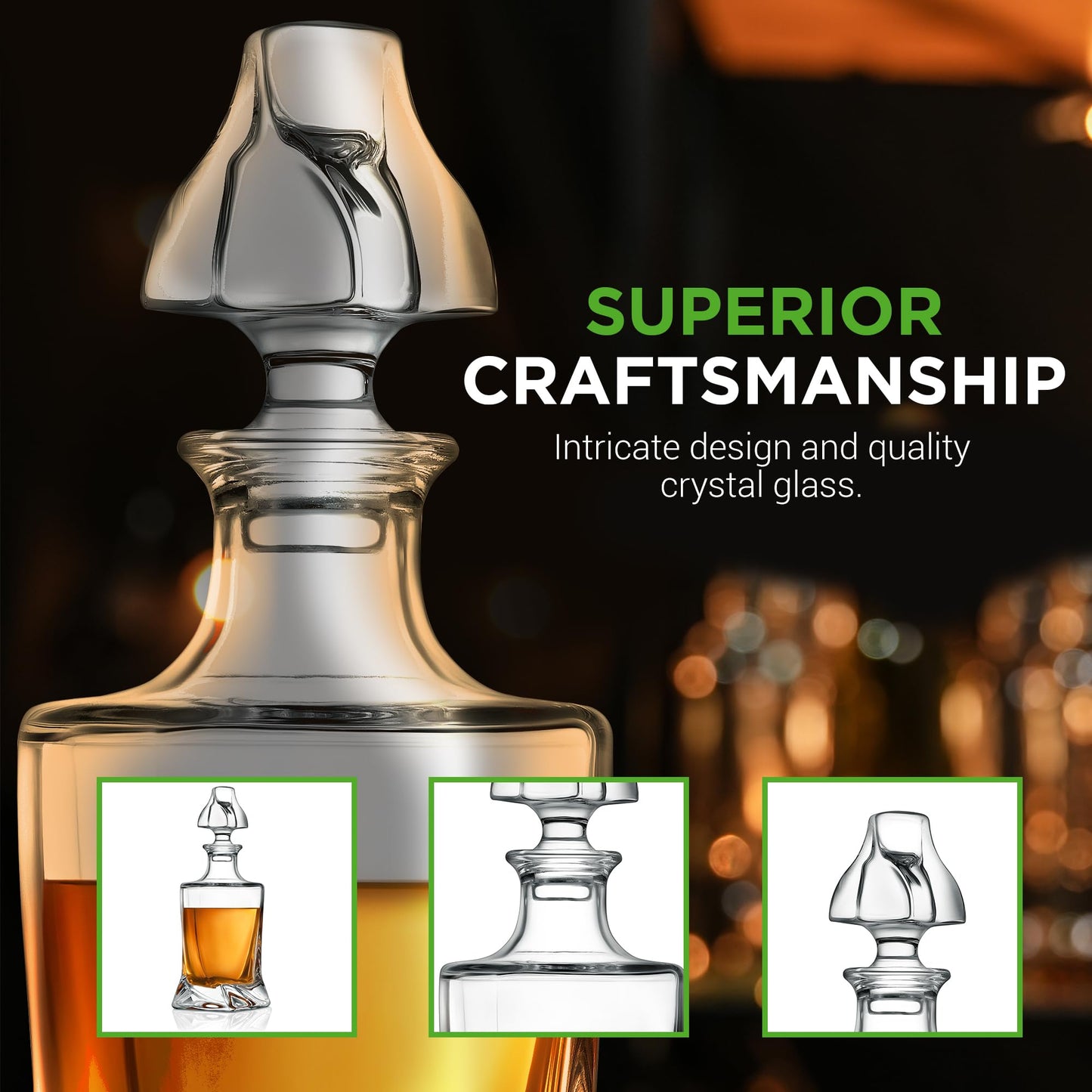 NutriChef Kitchen Whiskey Decanter, Crystal Glass, BPA Free, 750ml Capacity, Thick Bottom, Classic Design, Enhances Taste, Environmentally Friendly, Easy-to-Clean, Set Includes Decanter