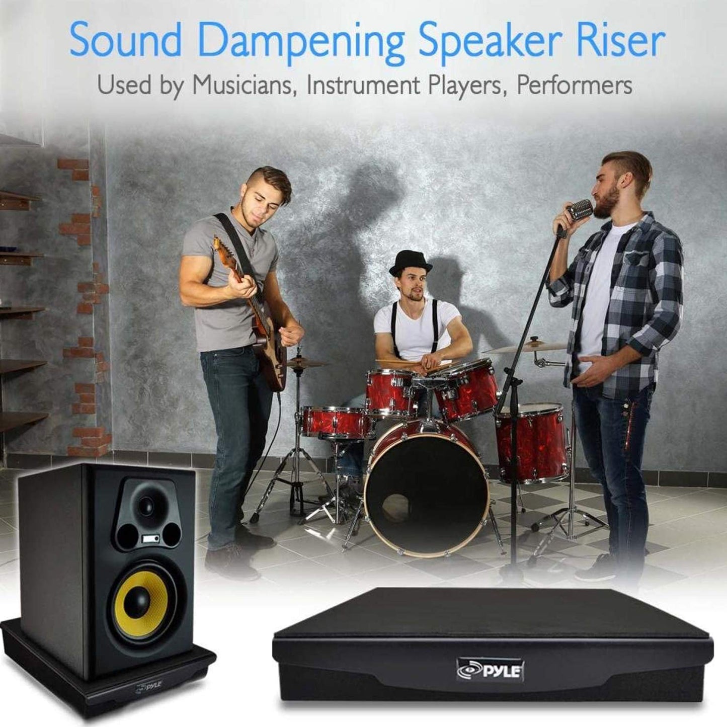 Pyle Sound Dampening Speaker Riser Foam - Audio Acoustic Noise Isolation Platform Pads Recoil Stabilizer w/ Rubber Base Pad For Studio Monitor, Subwoofer, Loud Speakers (10.4 x 13 x 2.8 Inch)