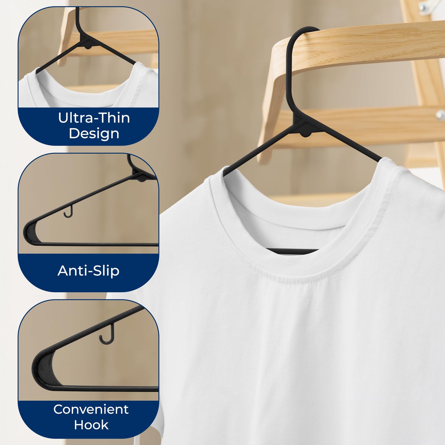 SereneLife 100 Pack Plastic Hangers, Non-Slip, Space-Saving Closet Organizers, Durable and Strong for Shirts, Sweaters, Hoodies, Kids Clothes & Dresses, Ultra-Thin, Lightweight