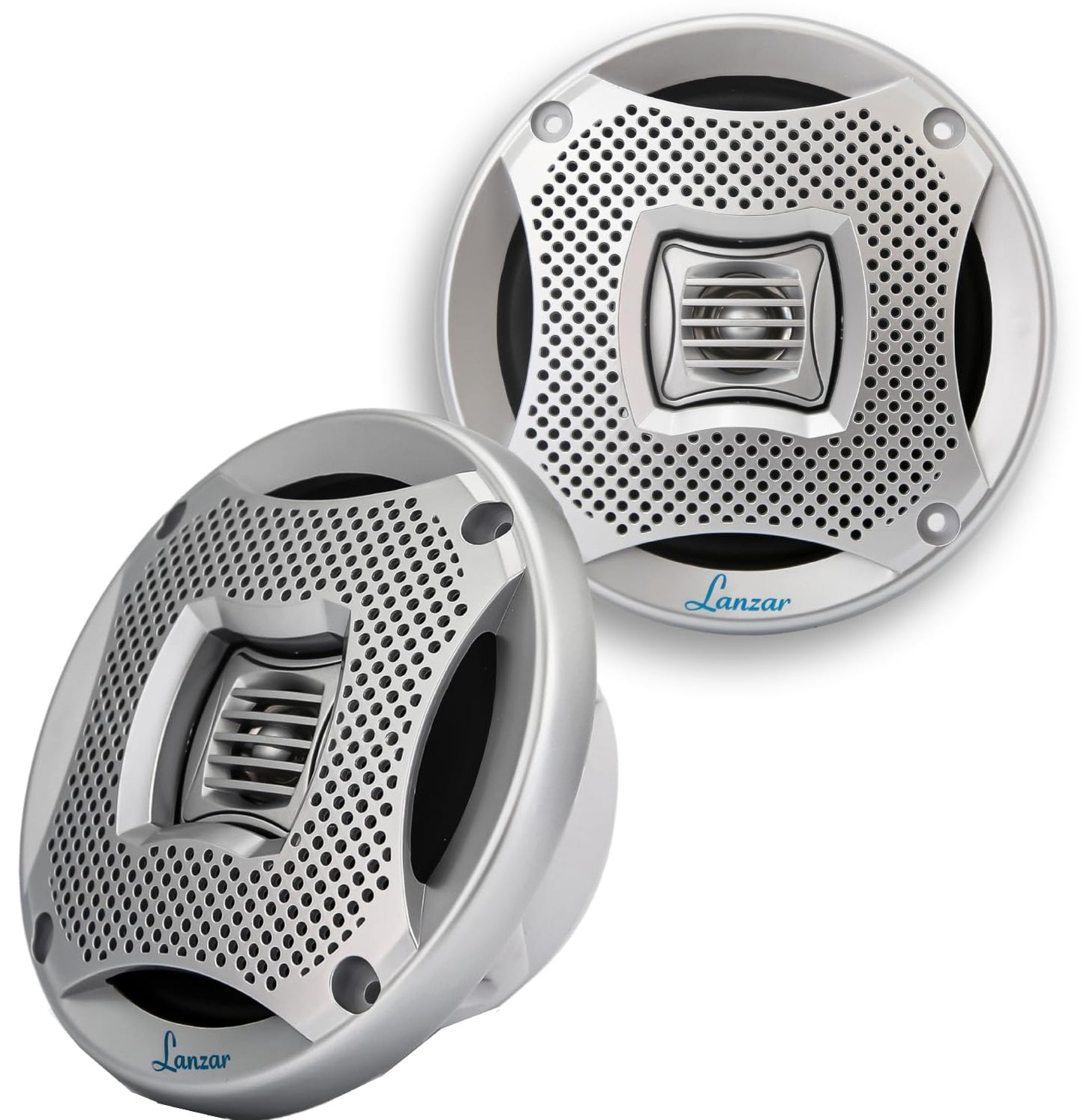 Lanzar 6.5 Inch Marine Speakers - 2 Way Water Resistant Audio Stereo Sound System with 400 Watt Power, Attachable Grills and Resin Treatment for Indoor and Outdoor Use - 1 Pair - AQ6CXS (Silver)