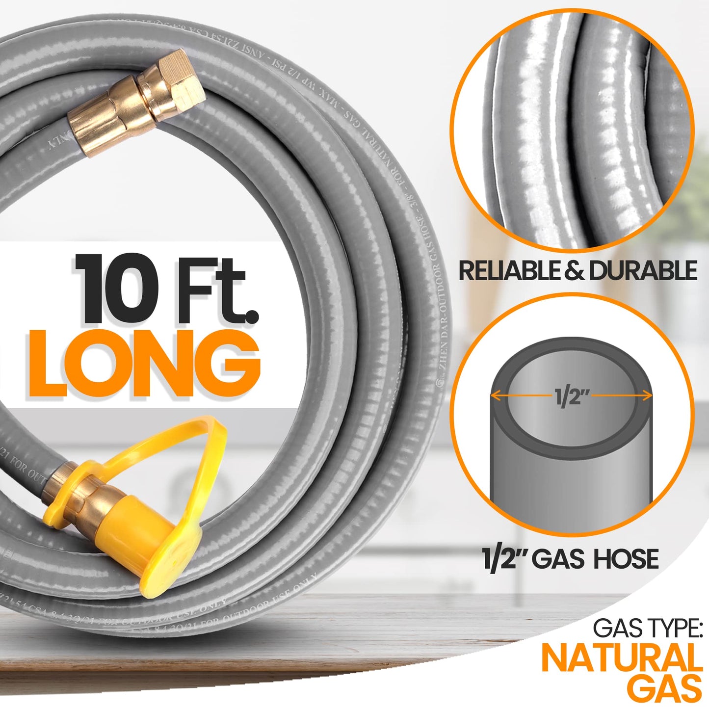 SereneLifeHome Natural Gas Hose, with Conversion Kit and Quick Connect Fittings, Works with Models SLFPS3, SLFPTL, SLFPX45, SLFPSX55, SLFPTIL49, and SLFPX69