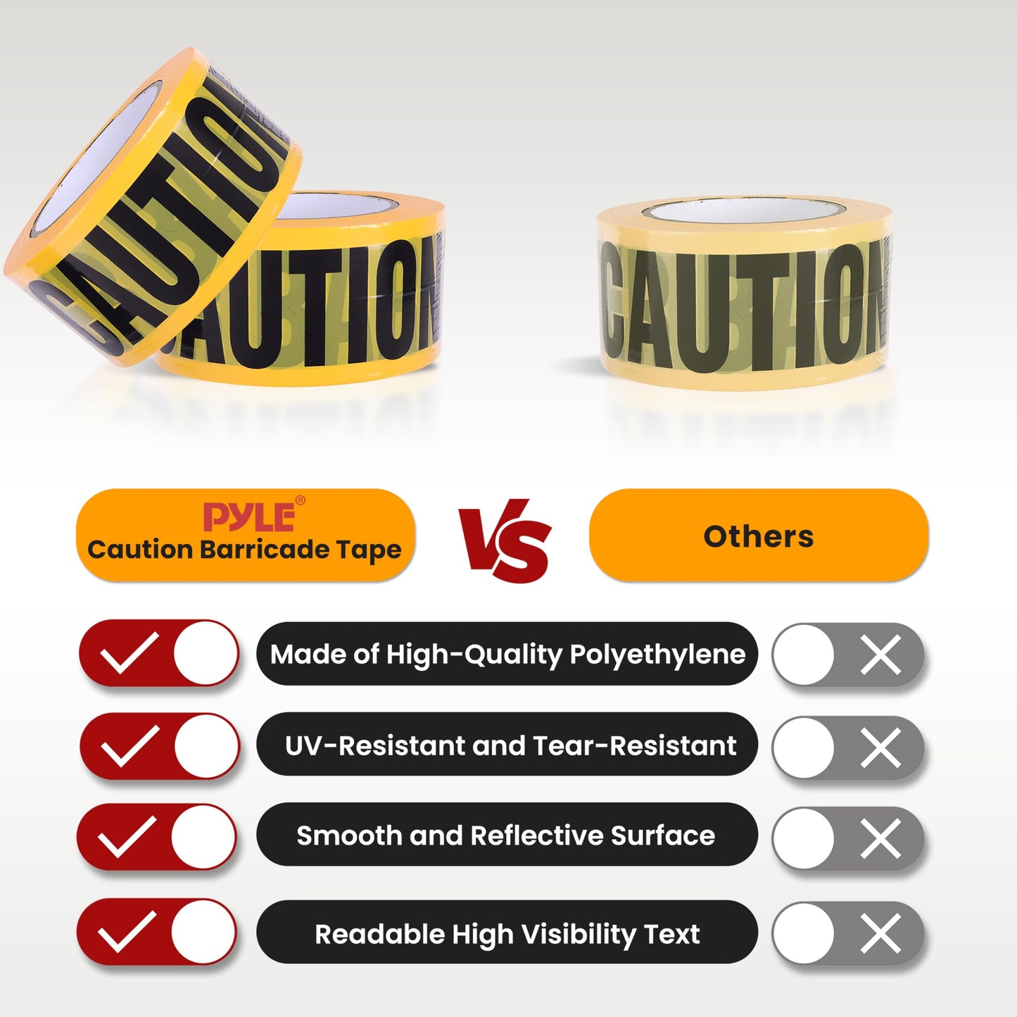 Pyle 6 Pieces Yellow Caution Tape Set - 656 Foot Long Tape Roll Suitable for a Wide Range of Applications, Including Roadworks, Events, and Hazardous Areas
