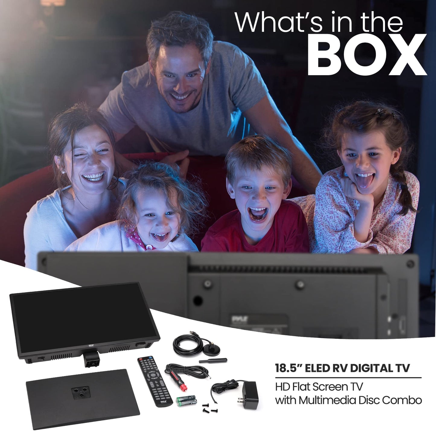 Pyle 18.5 Inch 768p LED RV Television - Flat Screen Monitor LED TV w/HDMI, RCA, Multimedia Disk Combo, 12V/24V Car Adapter, Full Range Stereo Speaker, Wall Mount, Works w/PC, Includes Remote Control