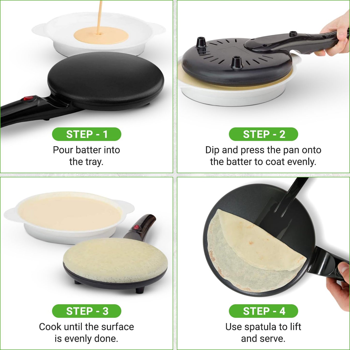 Nutrichef Electric Crepe Maker | 8-inch Nonstick Cooktop with On/Off Switch | Cooks Roti, Tortillas & Pancakes | Automatic Temperature Control & Cool Touch Handle | Includes Food Bowl, Whisk & Spatula