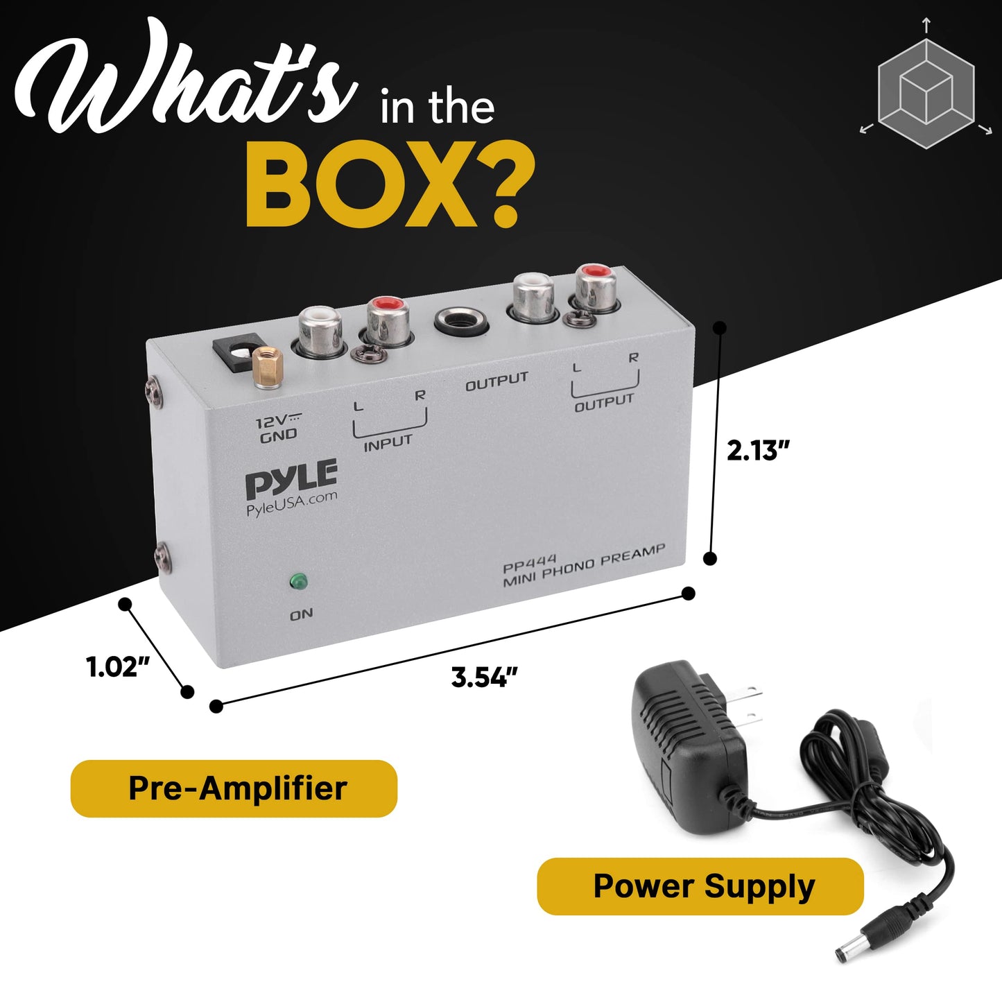 Pyle Ultra Compact Phono Preamp - Mini Turntable Preamp for Audio - Guitar, Microphone - RCA Input/Output for Record Player - Receiver - Amplifier - PP444